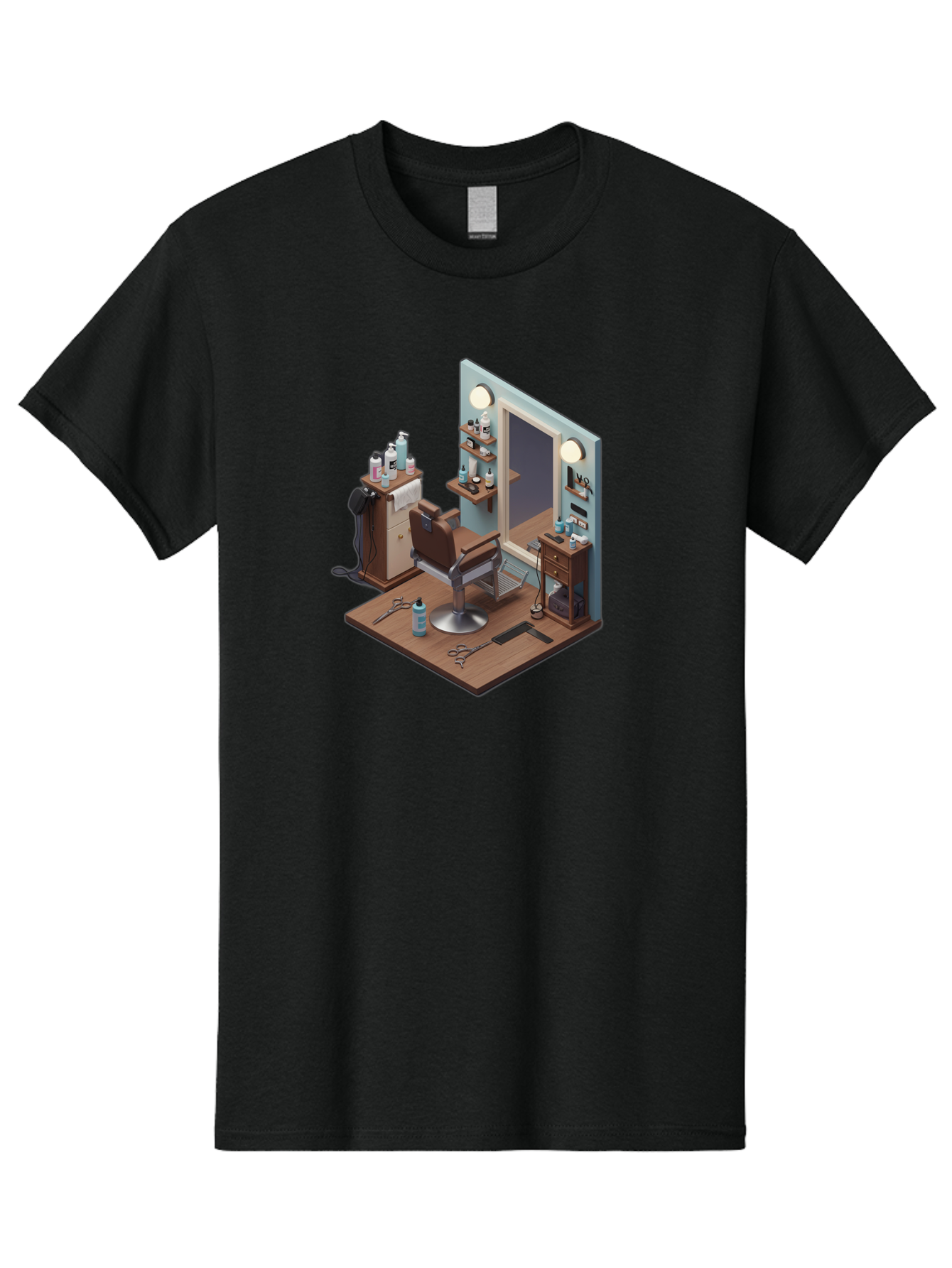 Barber-Chair-Station Men'S Graphic Tee, 100% Cotton, Comfortable Casual Summer Wear, Machine Washable, Barber Chair, Hair Cutting Tools, Grooming Products, Salon Equipment, Stylish Haircut, Modern Barbershop, Grooming Accessories, Bac600 11