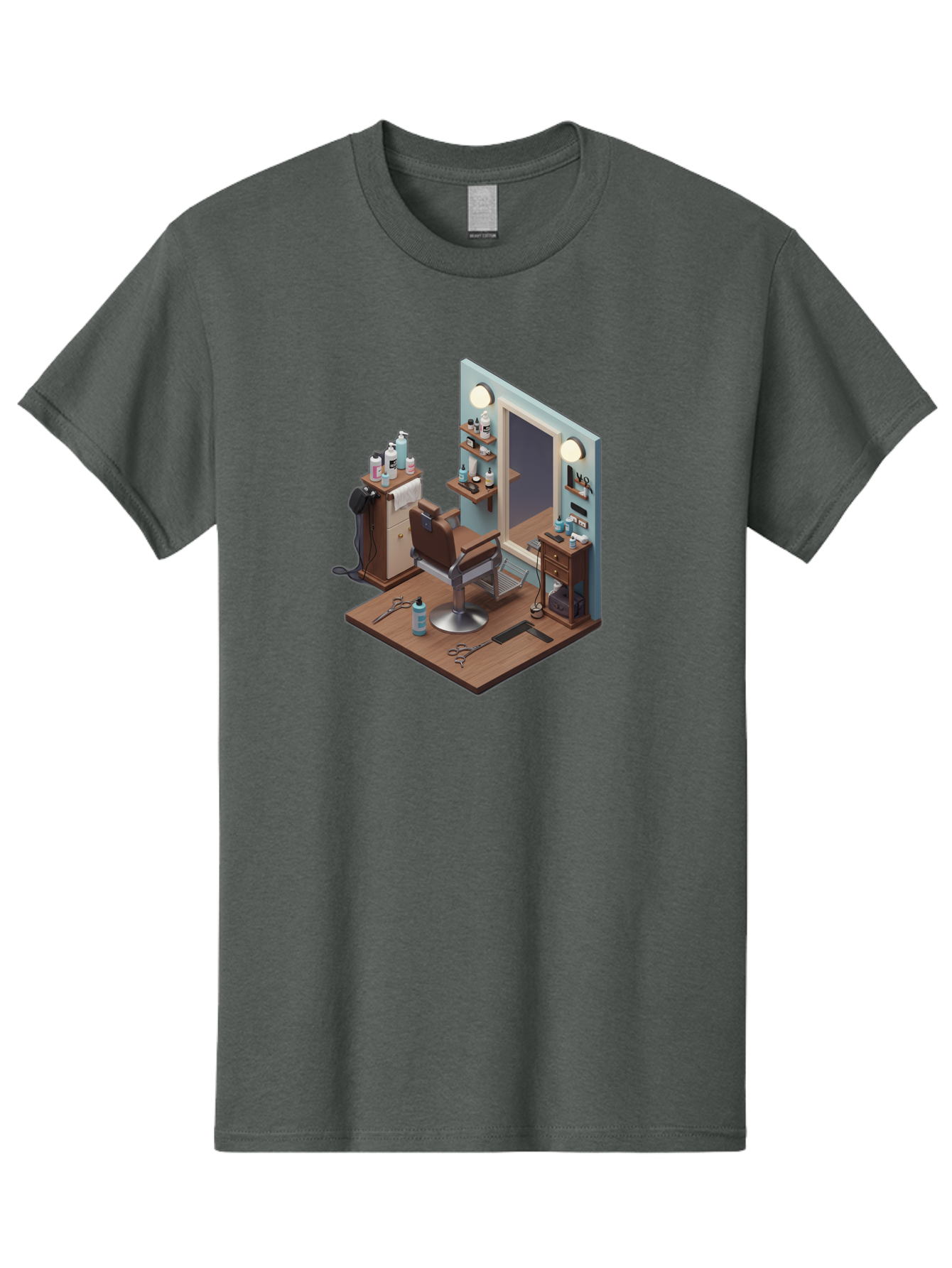 Barber-Chair-Station Men'S Graphic Tee, 100% Cotton, Comfortable Casual Summer Wear, Machine Washable, Barber Chair, Hair Cutting Tools, Grooming Products, Salon Equipment, Stylish Haircut, Modern Barbershop, Grooming Accessories, Bac600 12