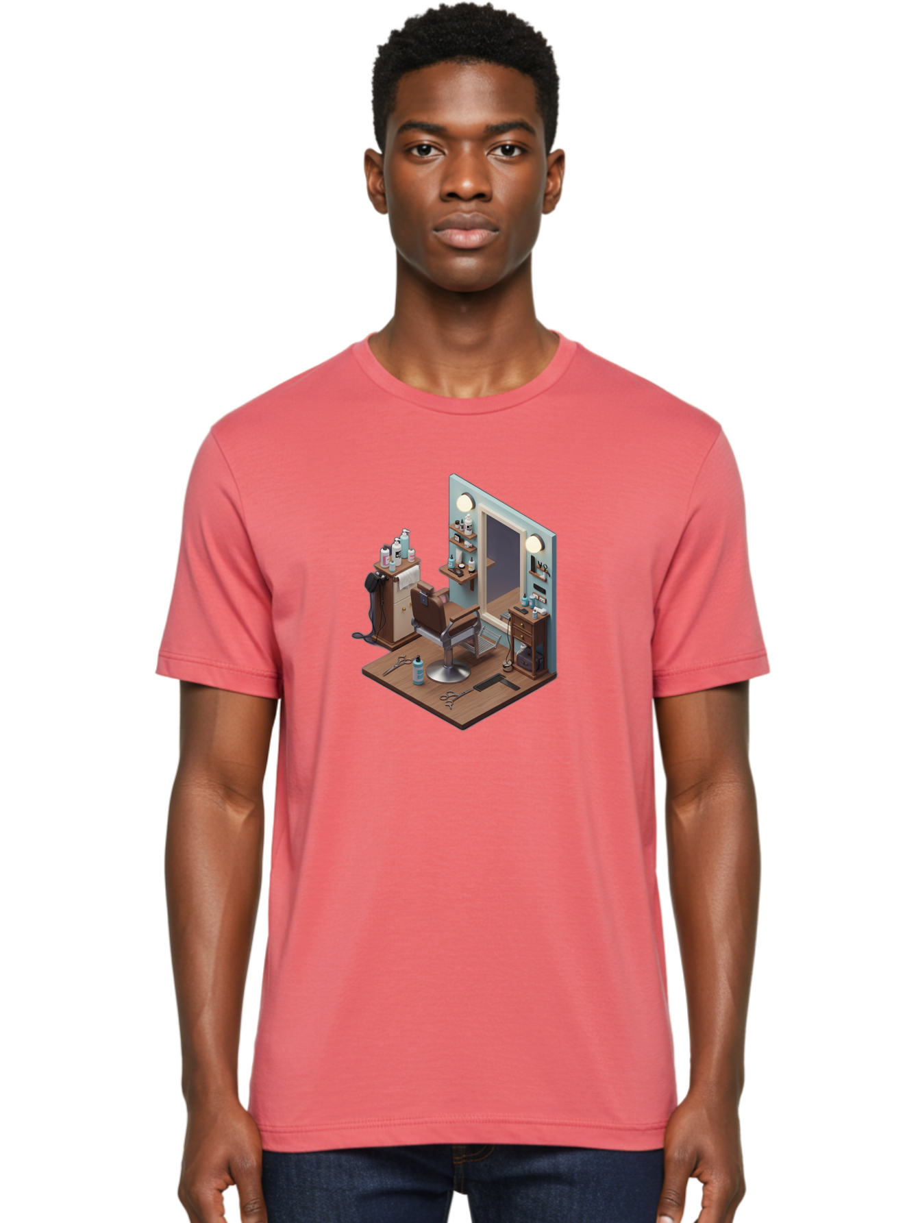 Barber-Chair-Station Men'S Graphic Tee, 100% Cotton, Comfortable Casual Summer Wear, Machine Washable, Barber Chair, Hair Cutting Tools, Grooming Products, Salon Equipment, Stylish Haircut, Modern Barbershop, Grooming Accessories, Bac600 21