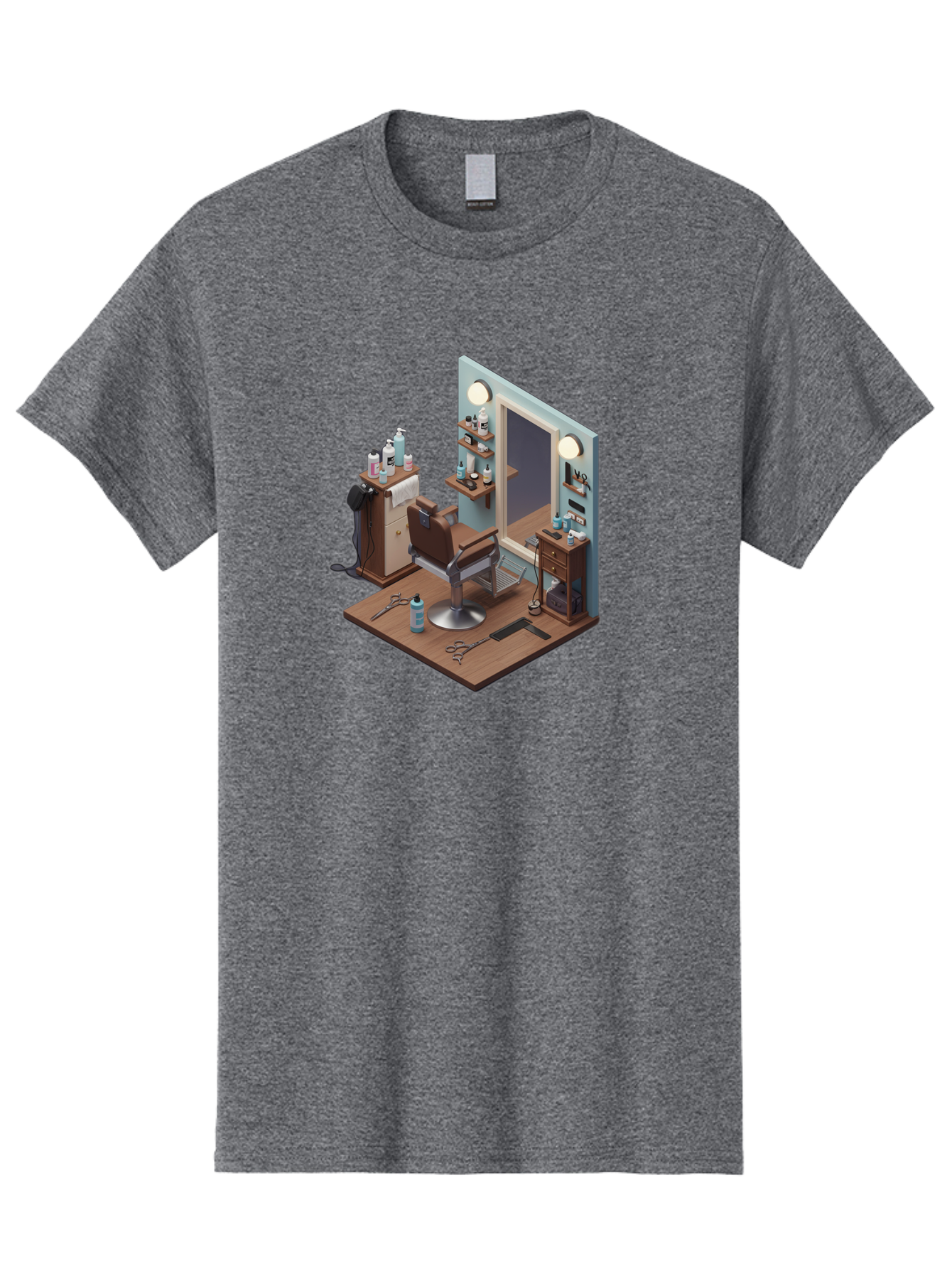 Barber-Chair-Station Men'S Graphic Tee, 100% Cotton, Comfortable Casual Summer Wear, Machine Washable, Barber Chair, Hair Cutting Tools, Grooming Products, Salon Equipment, Stylish Haircut, Modern Barbershop, Grooming Accessories, Bac600 14