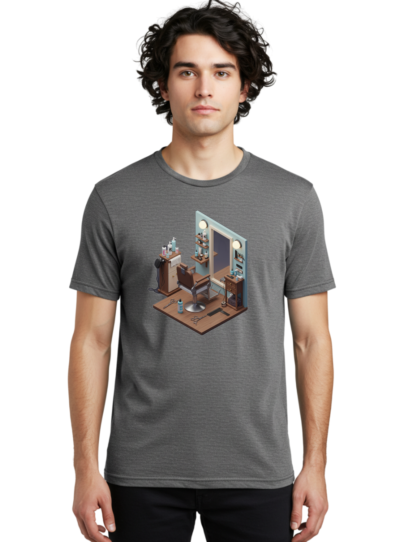Barber-Chair-Station Men'S Graphic Tee, 100% Cotton, Comfortable Casual Summer Wear, Machine Washable, Barber Chair, Hair Cutting Tools, Grooming Products, Salon Equipment, Stylish Haircut, Modern Barbershop, Grooming Accessories, Bac600 29