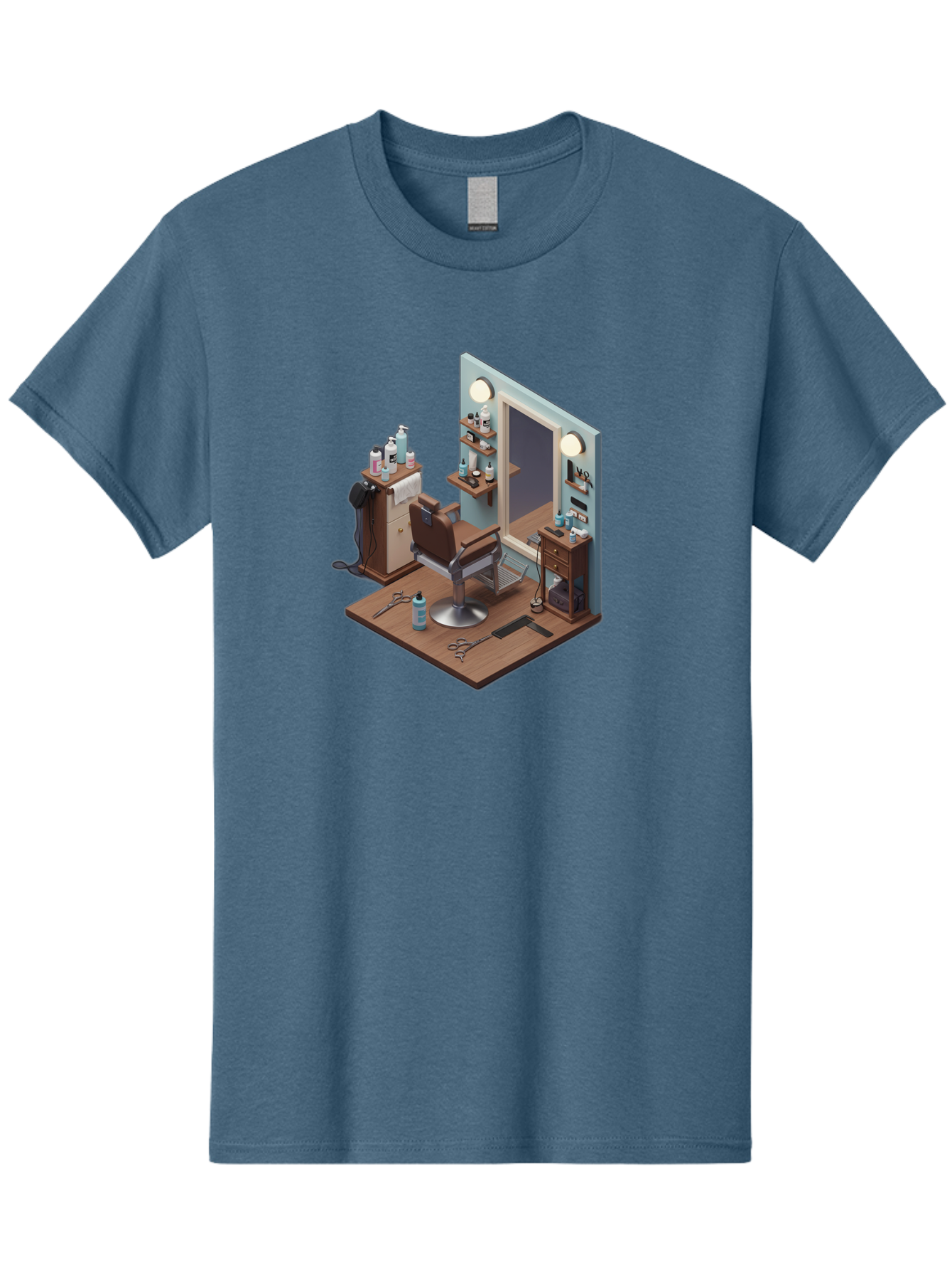 Barber-Chair-Station Men'S Graphic Tee, 100% Cotton, Comfortable Casual Summer Wear, Machine Washable, Barber Chair, Hair Cutting Tools, Grooming Products, Salon Equipment, Stylish Haircut, Modern Barbershop, Grooming Accessories, Bac600 5