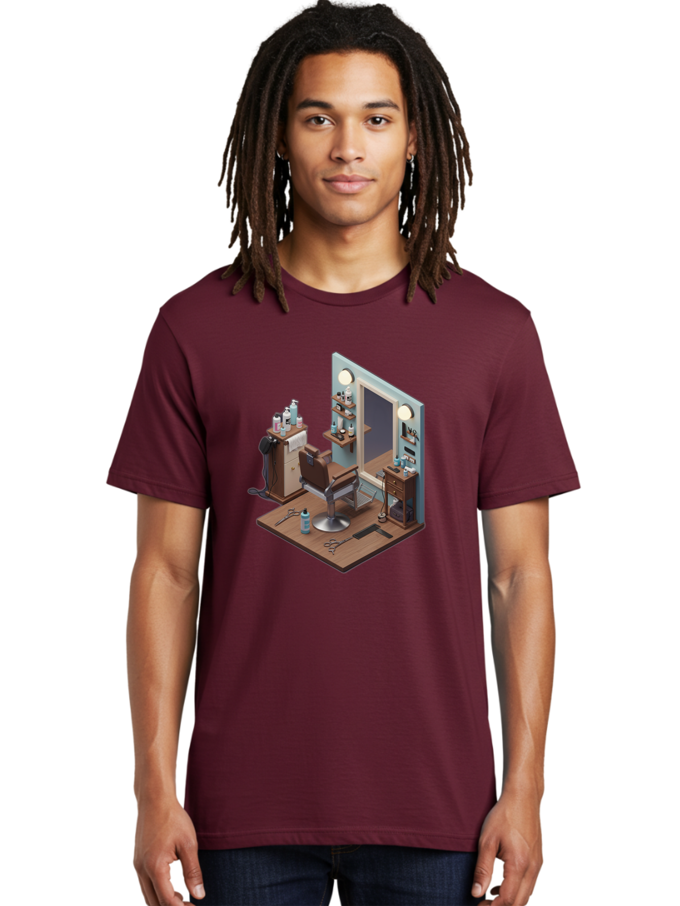 Barber-Chair-Station Men'S Graphic Tee, 100% Cotton, Comfortable Casual Summer Wear, Machine Washable, Barber Chair, Hair Cutting Tools, Grooming Products, Salon Equipment, Stylish Haircut, Modern Barbershop, Grooming Accessories, Bac600 23