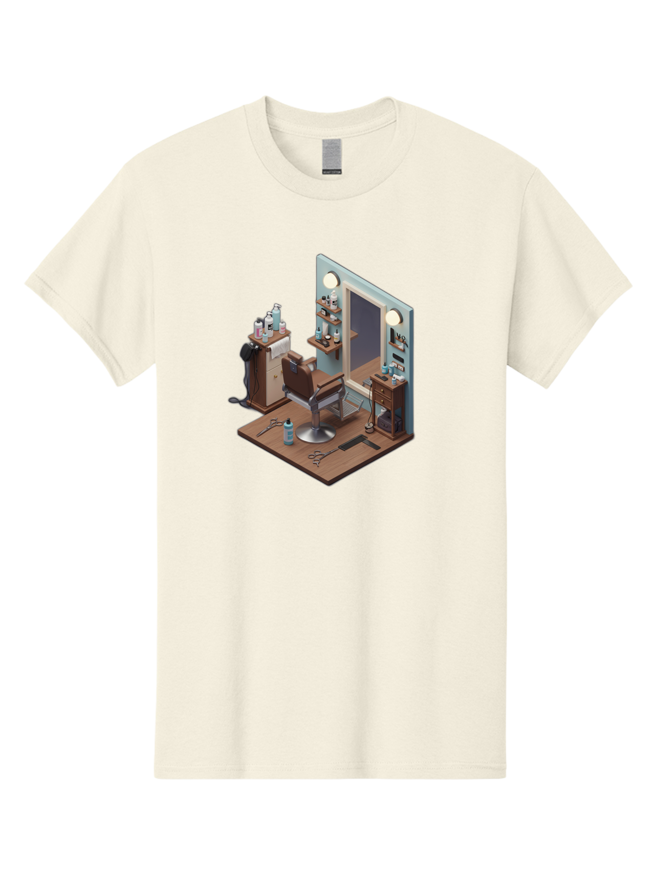 Barber-Chair-Station Men'S Graphic Tee, 100% Cotton, Comfortable Casual Summer Wear, Machine Washable, Barber Chair, Hair Cutting Tools, Grooming Products, Salon Equipment, Stylish Haircut, Modern Barbershop, Grooming Accessories, Bac600 3