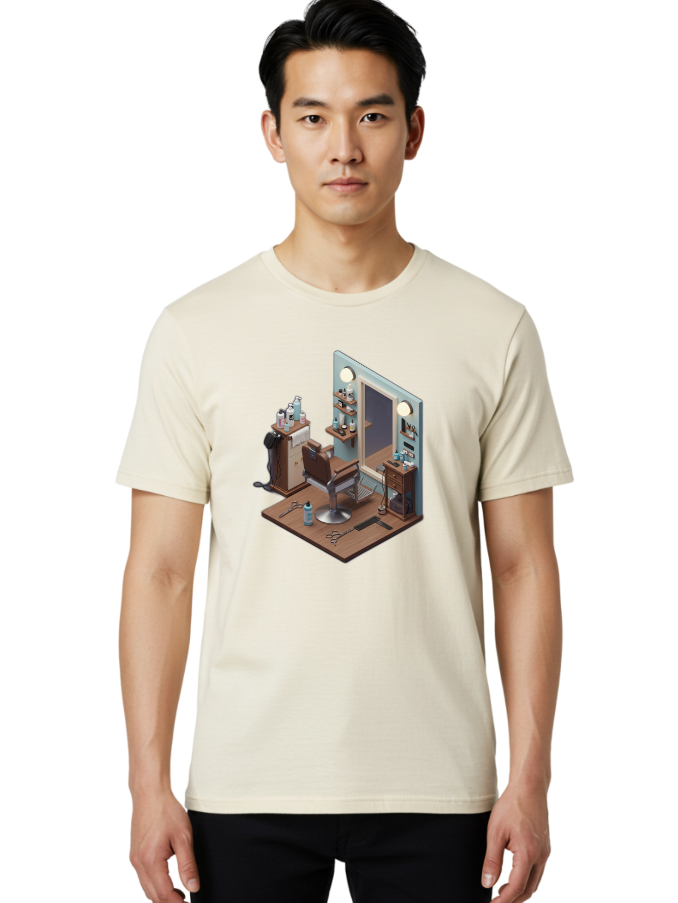 Barber-Chair-Station Men'S Graphic Tee, 100% Cotton, Comfortable Casual Summer Wear, Machine Washable, Barber Chair, Hair Cutting Tools, Grooming Products, Salon Equipment, Stylish Haircut, Modern Barbershop, Grooming Accessories, Bac600 18