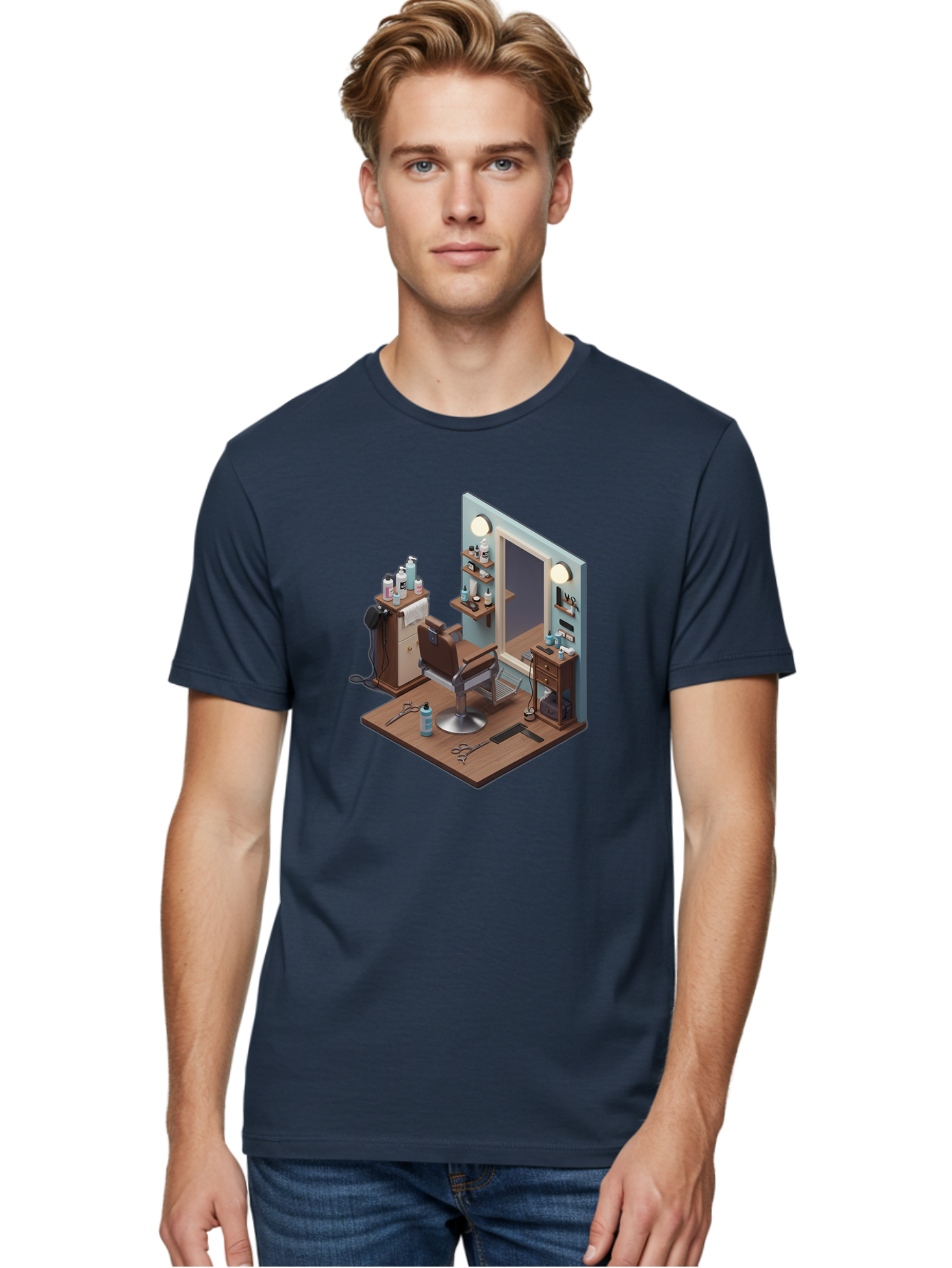 Barber-Chair-Station Men'S Graphic Tee, 100% Cotton, Comfortable Casual Summer Wear, Machine Washable, Barber Chair, Hair Cutting Tools, Grooming Products, Salon Equipment, Stylish Haircut, Modern Barbershop, Grooming Accessories, Bac600 17