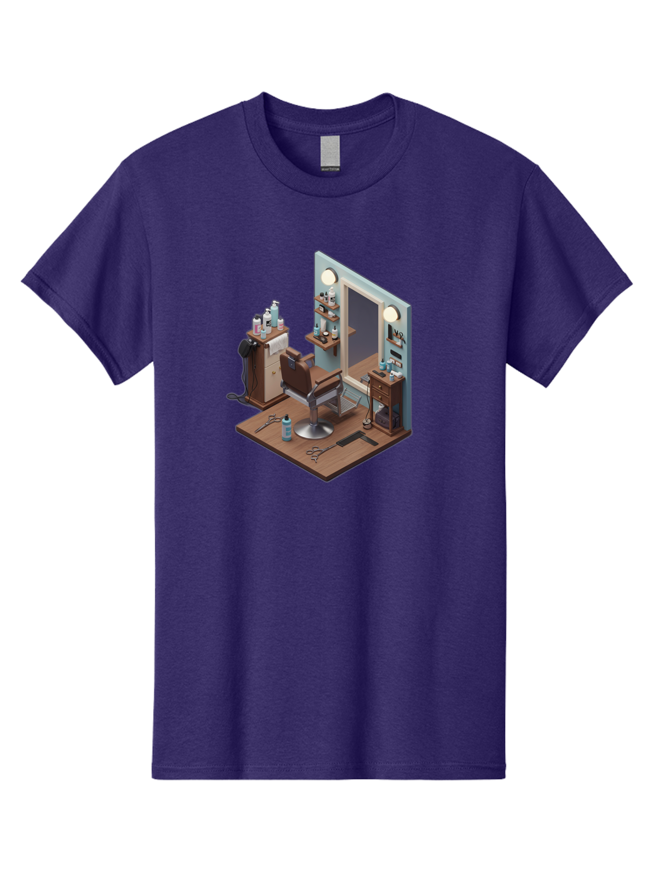 Barber-Chair-Station Men'S Graphic Tee, 100% Cotton, Comfortable Casual Summer Wear, Machine Washable, Barber Chair, Hair Cutting Tools, Grooming Products, Salon Equipment, Stylish Haircut, Modern Barbershop, Grooming Accessories, Bac600 4