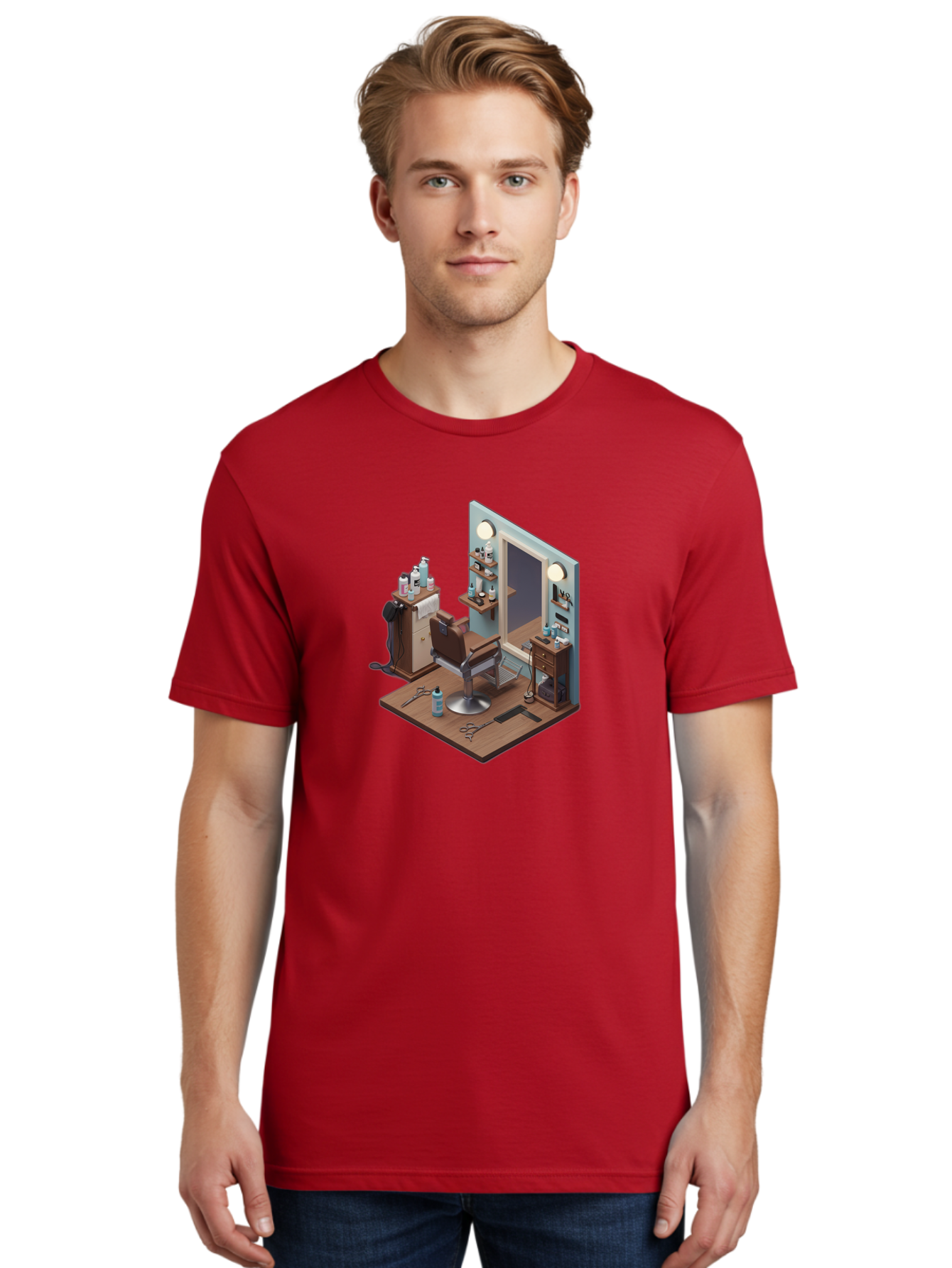 Barber-Chair-Station Men'S Graphic Tee, 100% Cotton, Comfortable Casual Summer Wear, Machine Washable, Barber Chair, Hair Cutting Tools, Grooming Products, Salon Equipment, Stylish Haircut, Modern Barbershop, Grooming Accessories, Bac600 25