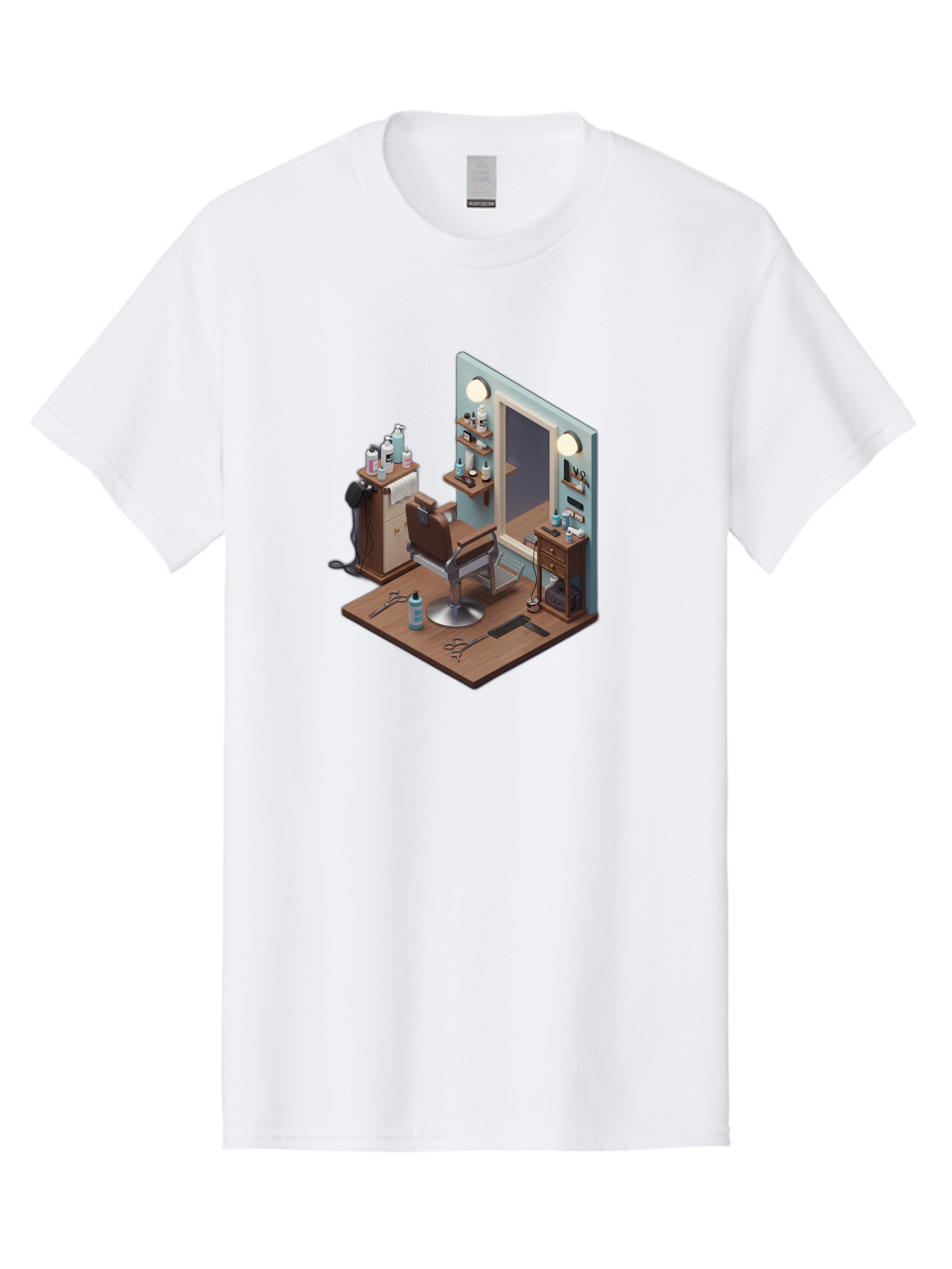 Barber-Chair-Station Men'S Graphic Tee, 100% Cotton, Comfortable Casual Summer Wear, Machine Washable, Barber Chair, Hair Cutting Tools, Grooming Products, Salon Equipment, Stylish Haircut, Modern Barbershop, Grooming Accessories, Bac600 9