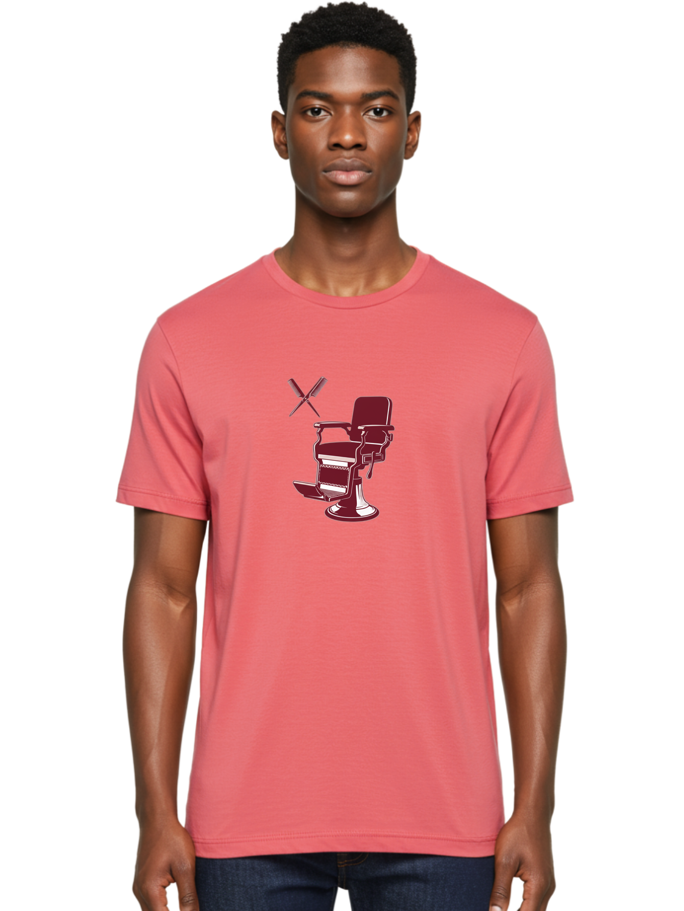 Barber-Chair Men'S Graphic Tee, 100% Cotton, Comfortable Casual Summer Wear, Machine Washable, Vintage Barber Chair, Retro Grooming, Classic Barber Shop, Barber Equipment, Haircutting Tools, Traditional Shaving, Iconic Barber Symbols, Bac601 25