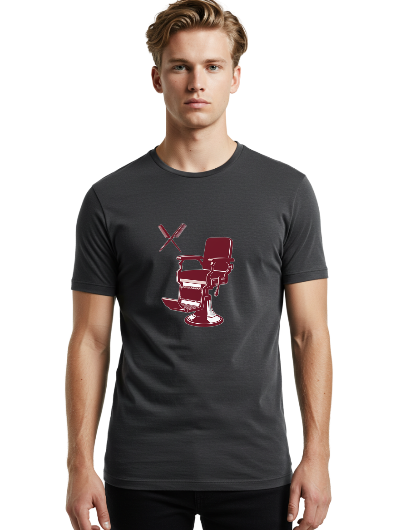 Barber-Chair Men'S Graphic Tee, 100% Cotton, Comfortable Casual Summer Wear, Machine Washable, Vintage Barber Chair, Retro Grooming, Classic Barber Shop, Barber Equipment, Haircutting Tools, Traditional Shaving, Iconic Barber Symbols, Bac601 19