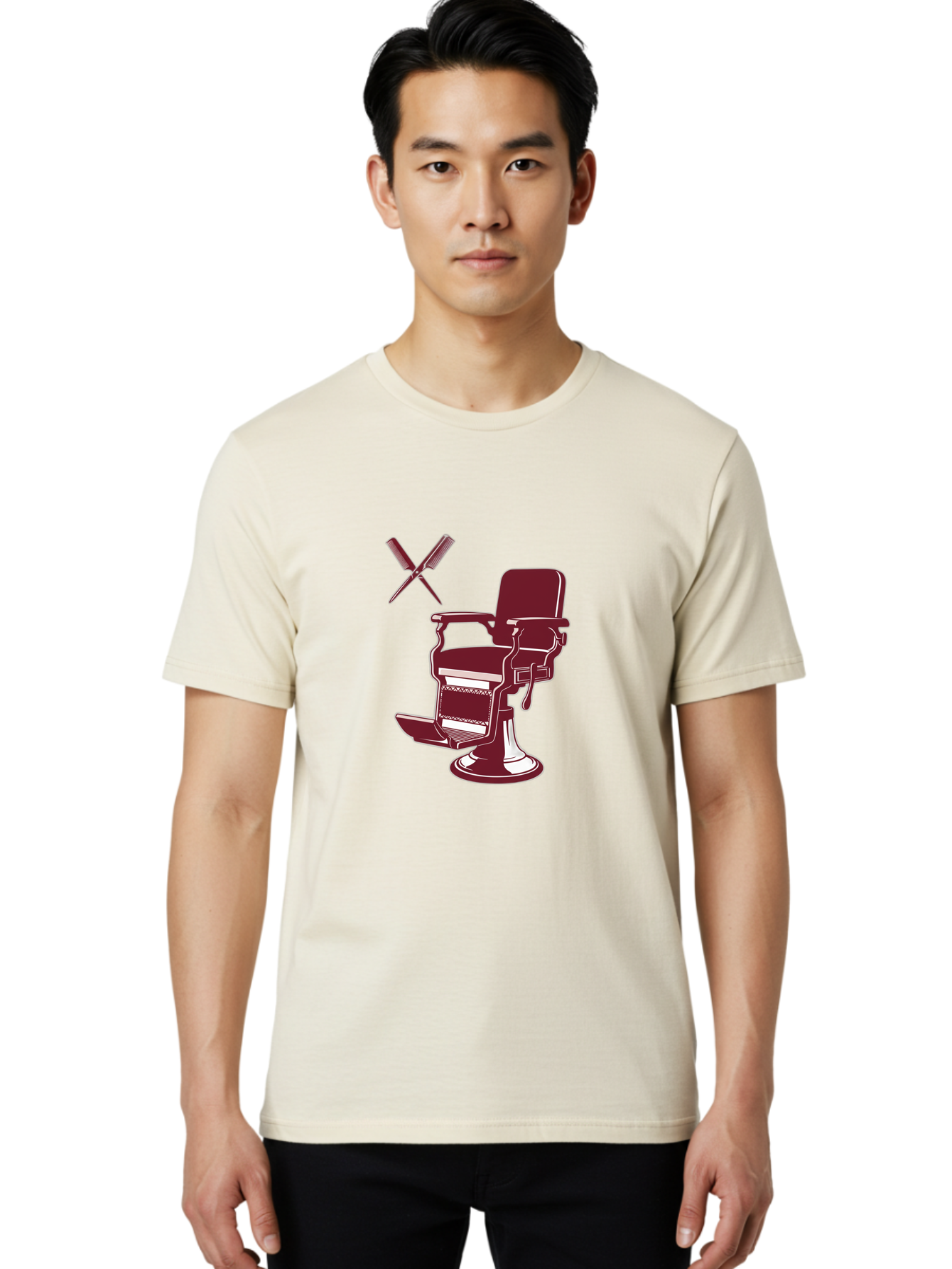 Barber-Chair Men'S Graphic Tee, 100% Cotton, Comfortable Casual Summer Wear, Machine Washable, Vintage Barber Chair, Retro Grooming, Classic Barber Shop, Barber Equipment, Haircutting Tools, Traditional Shaving, Iconic Barber Symbols, Bac601 22