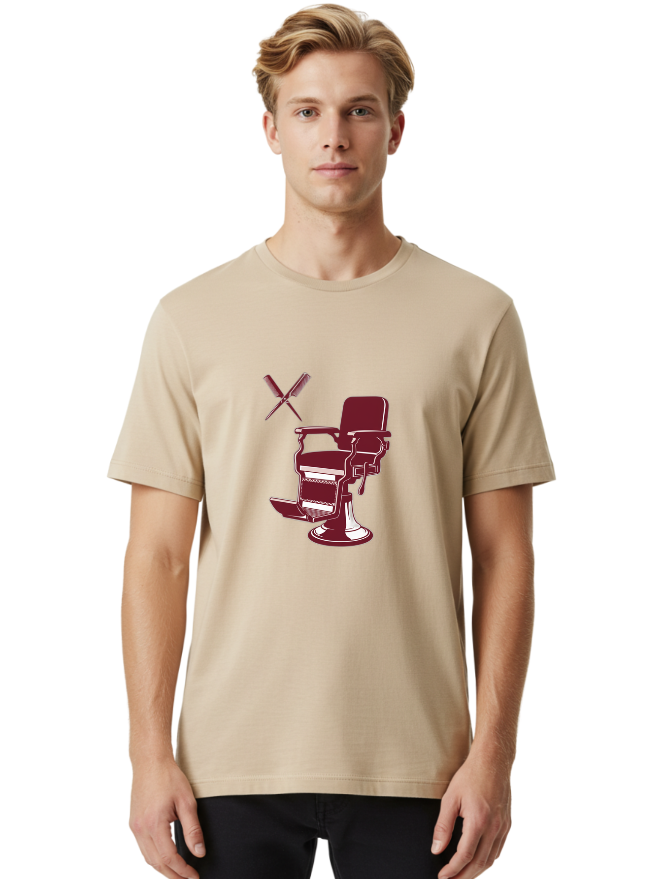 Barber-Chair Men'S Graphic Tee, 100% Cotton, Comfortable Casual Summer Wear, Machine Washable, Vintage Barber Chair, Retro Grooming, Classic Barber Shop, Barber Equipment, Haircutting Tools, Traditional Shaving, Iconic Barber Symbols, Bac601 26
