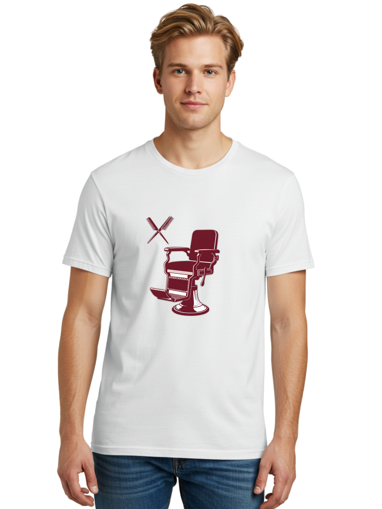 Barber-Chair Men'S Graphic Tee, 100% Cotton, Comfortable Casual Summer Wear, Machine Washable, Vintage Barber Chair, Retro Grooming, Classic Barber Shop, Barber Equipment, Haircutting Tools, Traditional Shaving, Iconic Barber Symbols, Bac601 21
