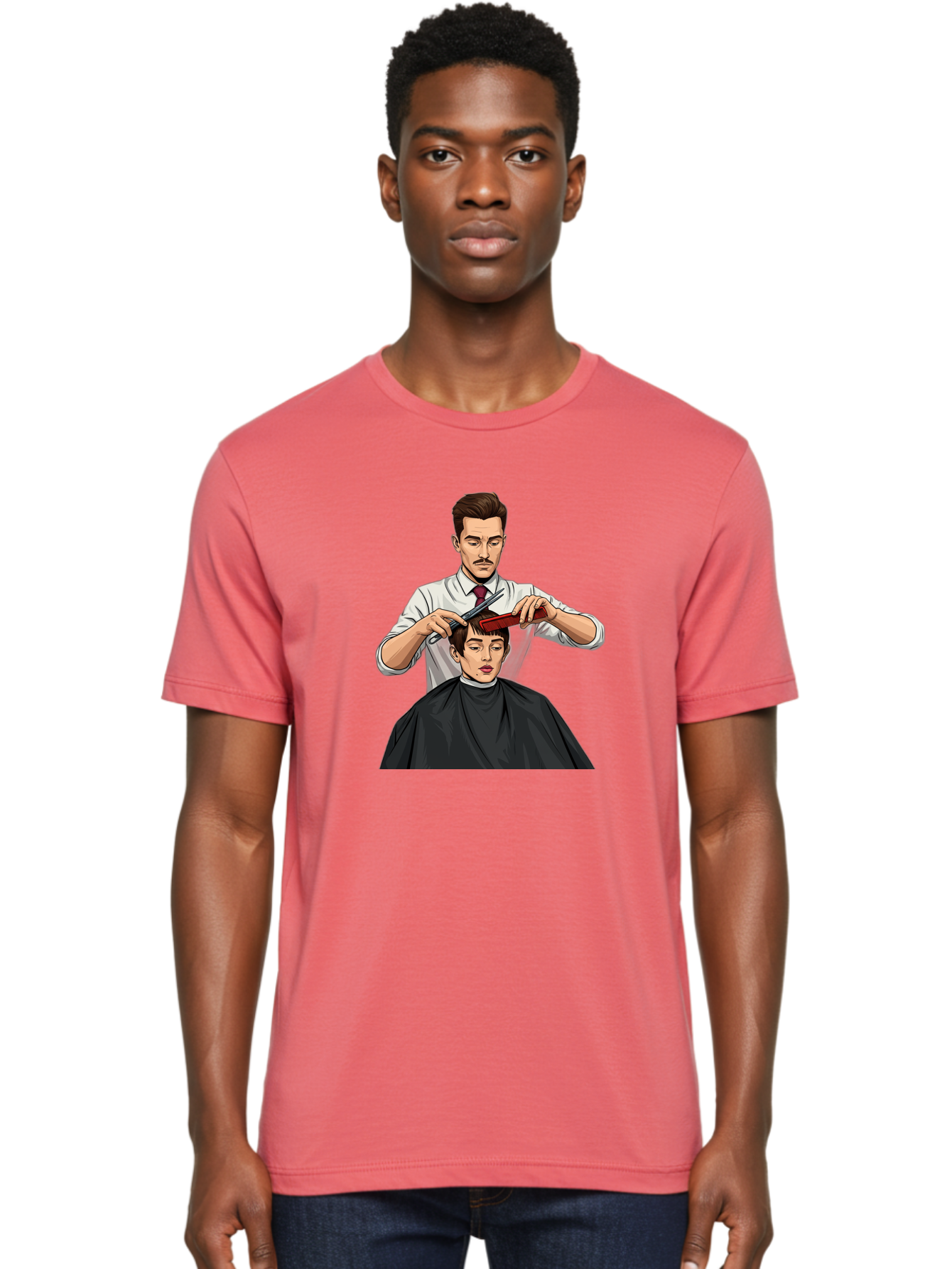 Barber-Cutting-Hair Men'S Graphic Tee, 100% Cotton, Comfortable Casual Summer Wear, Machine Washable, Barber Cutting Hair, Male Grooming, Haircut Service, Scissors And Comb, Stylish Haircut, Grooming Experience, Men'S Salon Bac602 27