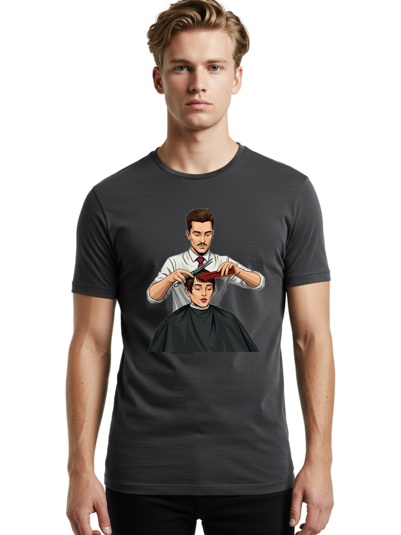 Barber-Cutting-Hair Men'S Graphic Tee, 100% Cotton, Comfortable Casual Summer Wear, Machine Washable, Barber Cutting Hair, Male Grooming, Haircut Service, Scissors And Comb, Stylish Haircut, Grooming Experience, Men'S Salon Bac602 20