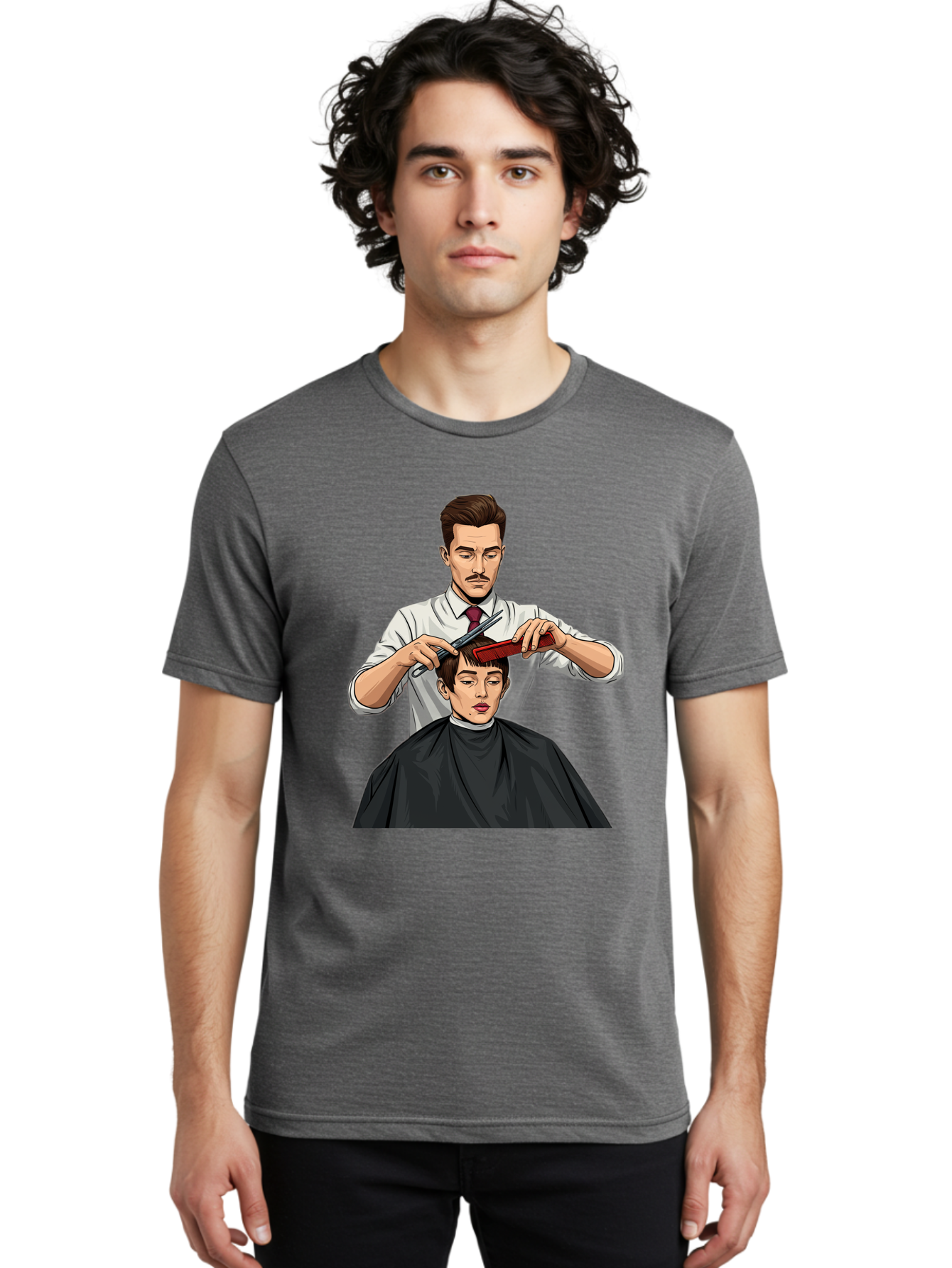 Barber-Cutting-Hair Men'S Graphic Tee, 100% Cotton, Comfortable Casual Summer Wear, Machine Washable, Barber Cutting Hair, Male Grooming, Haircut Service, Scissors And Comb, Stylish Haircut, Grooming Experience, Men'S Salon Bac602 22