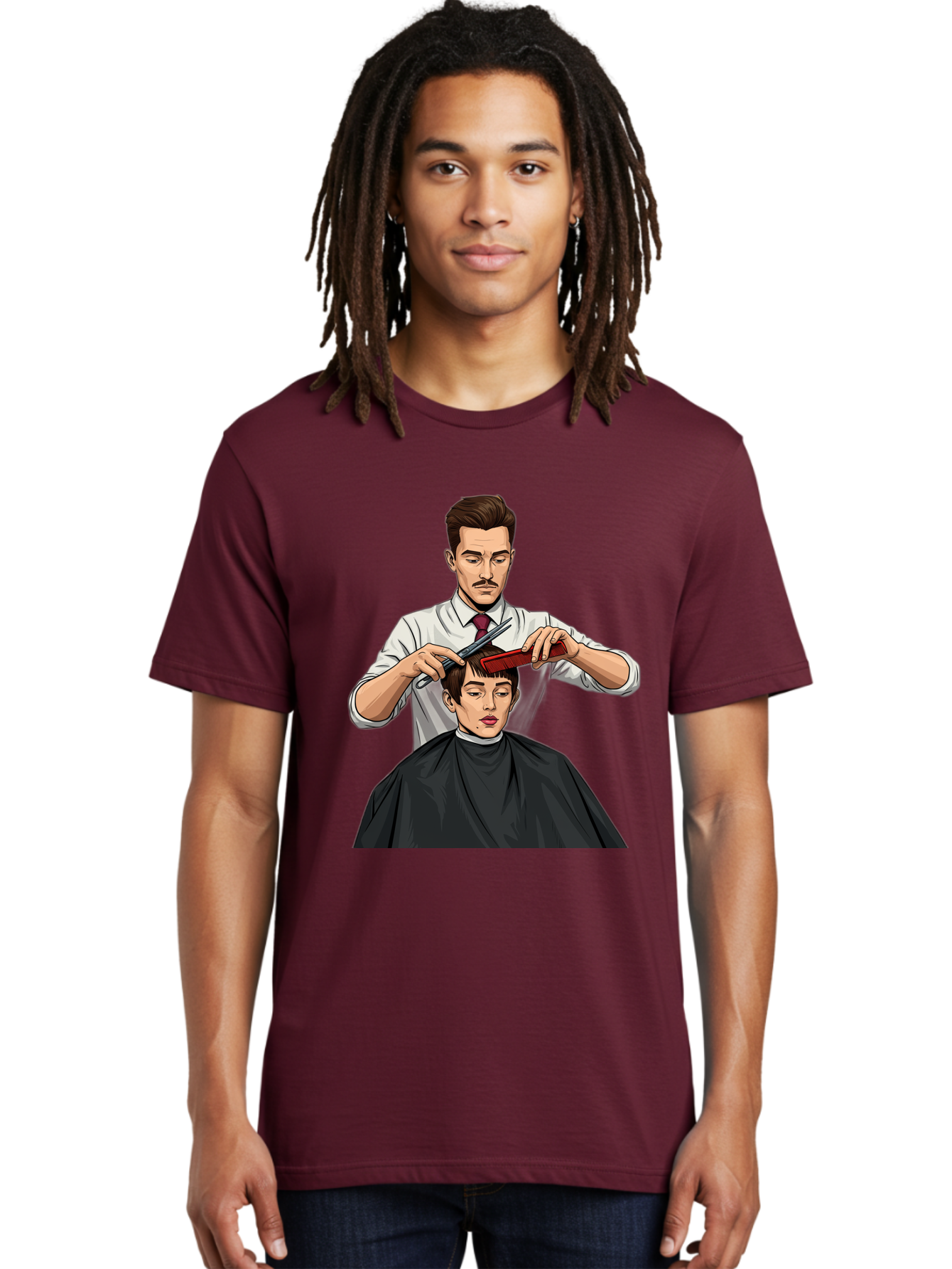 Barber-Cutting-Hair Men'S Graphic Tee, 100% Cotton, Comfortable Casual Summer Wear, Machine Washable, Barber Cutting Hair, Male Grooming, Haircut Service, Scissors And Comb, Stylish Haircut, Grooming Experience, Men'S Salon Bac602 23