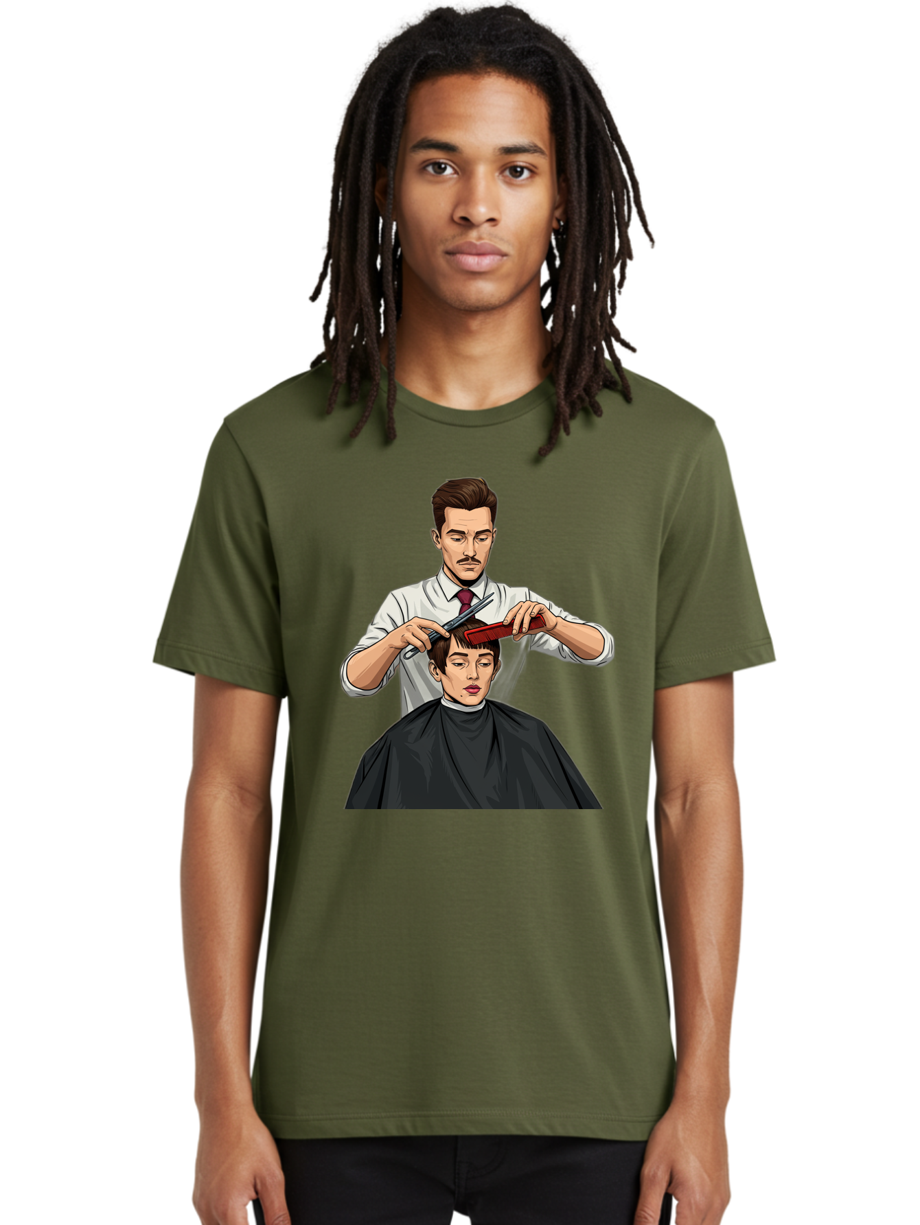 Barber-Cutting-Hair Men'S Graphic Tee, 100% Cotton, Comfortable Casual Summer Wear, Machine Washable, Barber Cutting Hair, Male Grooming, Haircut Service, Scissors And Comb, Stylish Haircut, Grooming Experience, Men'S Salon Bac602 26