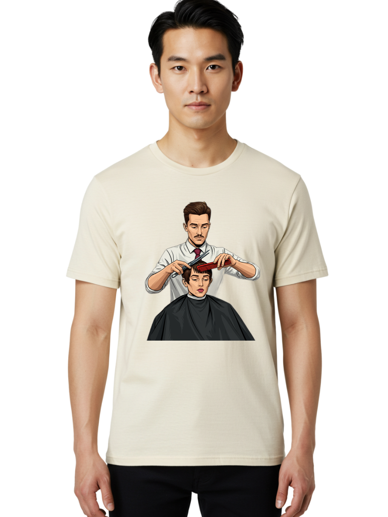 Barber-Cutting-Hair Men'S Graphic Tee, 100% Cotton, Comfortable Casual Summer Wear, Machine Washable, Barber Cutting Hair, Male Grooming, Haircut Service, Scissors And Comb, Stylish Haircut, Grooming Experience, Men'S Salon Bac602 24