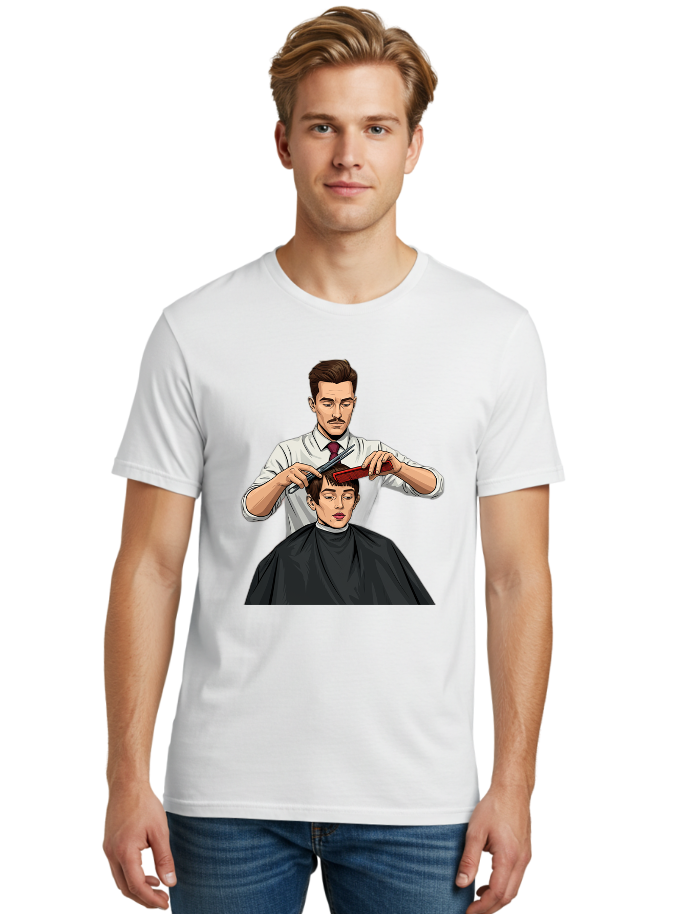 Barber-Cutting-Hair Men'S Graphic Tee, 100% Cotton, Comfortable Casual Summer Wear, Machine Washable, Barber Cutting Hair, Male Grooming, Haircut Service, Scissors And Comb, Stylish Haircut, Grooming Experience, Men'S Salon Bac602 29