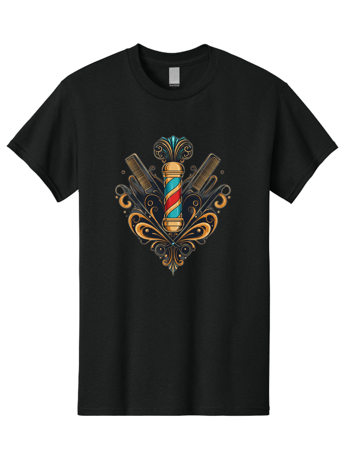 Barber-Pole-2 Men'S Graphic Tee, 100% Cotton, Comfortable Casual Summer Wear, Machine Washable, Barber Pole, Vintage Barber Shop, Grooming Tools, Ornate Design, Classic Barber, Straight Razors, Combs, Scissors, Barber Equipment, Bac604 9