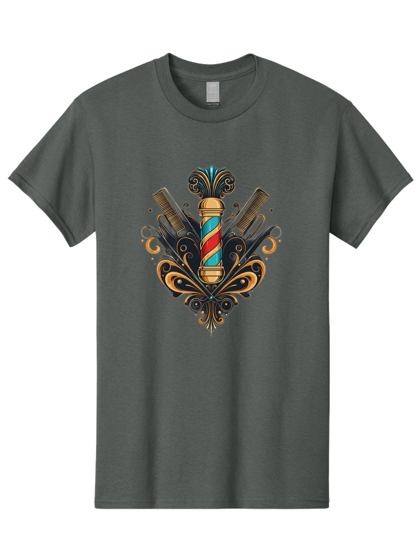 Barber-Pole-2 Men'S Graphic Tee, 100% Cotton, Comfortable Casual Summer Wear, Machine Washable, Barber Pole, Vintage Barber Shop, Grooming Tools, Ornate Design, Classic Barber, Straight Razors, Combs, Scissors, Barber Equipment, Bac604 14