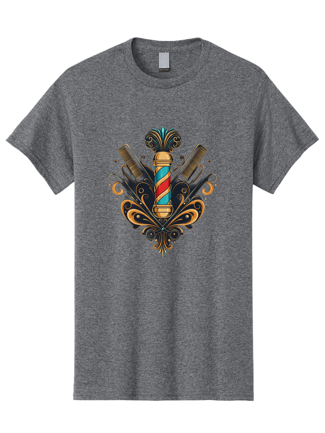 Barber-Pole-2 Men'S Graphic Tee, 100% Cotton, Comfortable Casual Summer Wear, Machine Washable, Barber Pole, Vintage Barber Shop, Grooming Tools, Ornate Design, Classic Barber, Straight Razors, Combs, Scissors, Barber Equipment, Bac604 3