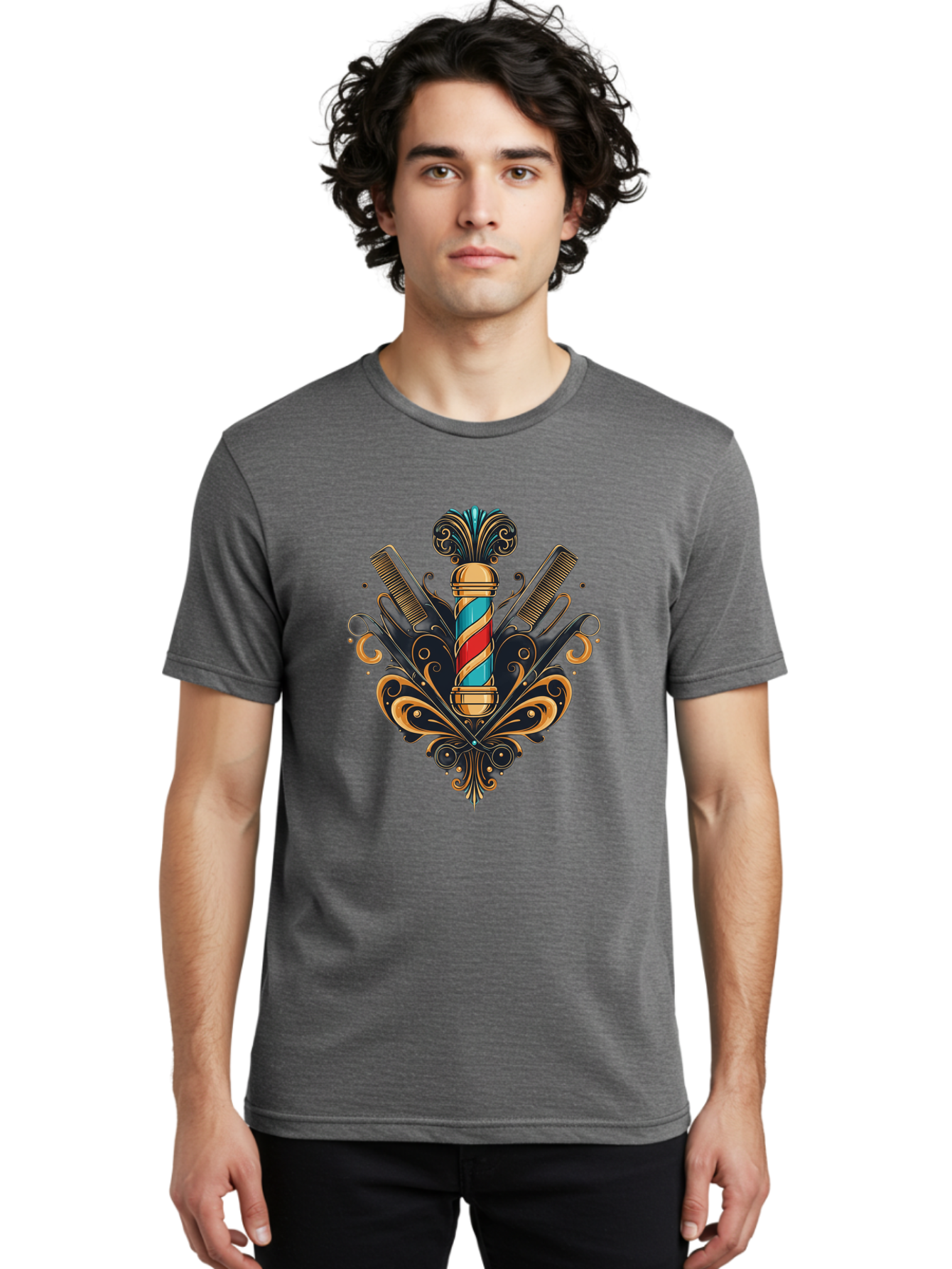 Barber-Pole-2 Men'S Graphic Tee, 100% Cotton, Comfortable Casual Summer Wear, Machine Washable, Barber Pole, Vintage Barber Shop, Grooming Tools, Ornate Design, Classic Barber, Straight Razors, Combs, Scissors, Barber Equipment, Bac604 18