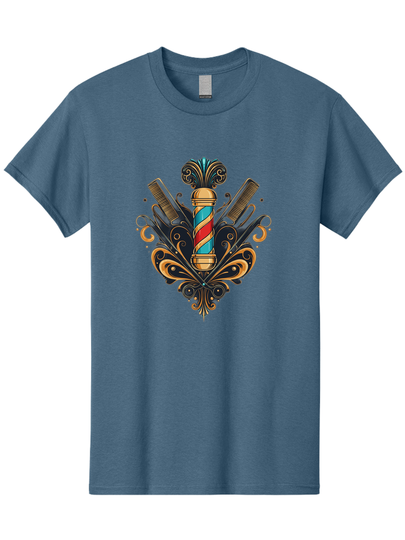Barber-Pole-2 Men'S Graphic Tee, 100% Cotton, Comfortable Casual Summer Wear, Machine Washable, Barber Pole, Vintage Barber Shop, Grooming Tools, Ornate Design, Classic Barber, Straight Razors, Combs, Scissors, Barber Equipment, Bac604 1