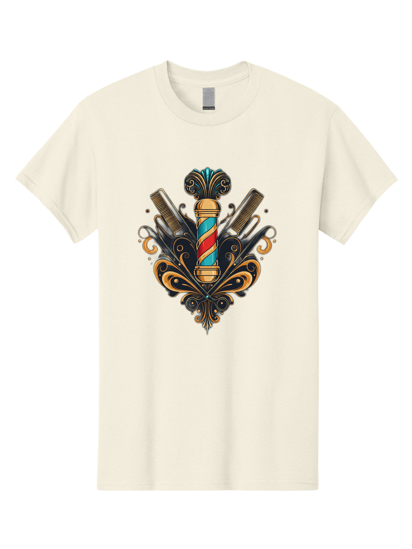 Barber-Pole-2 Men'S Graphic Tee, 100% Cotton, Comfortable Casual Summer Wear, Machine Washable, Barber Pole, Vintage Barber Shop, Grooming Tools, Ornate Design, Classic Barber, Straight Razors, Combs, Scissors, Barber Equipment, Bac604 7