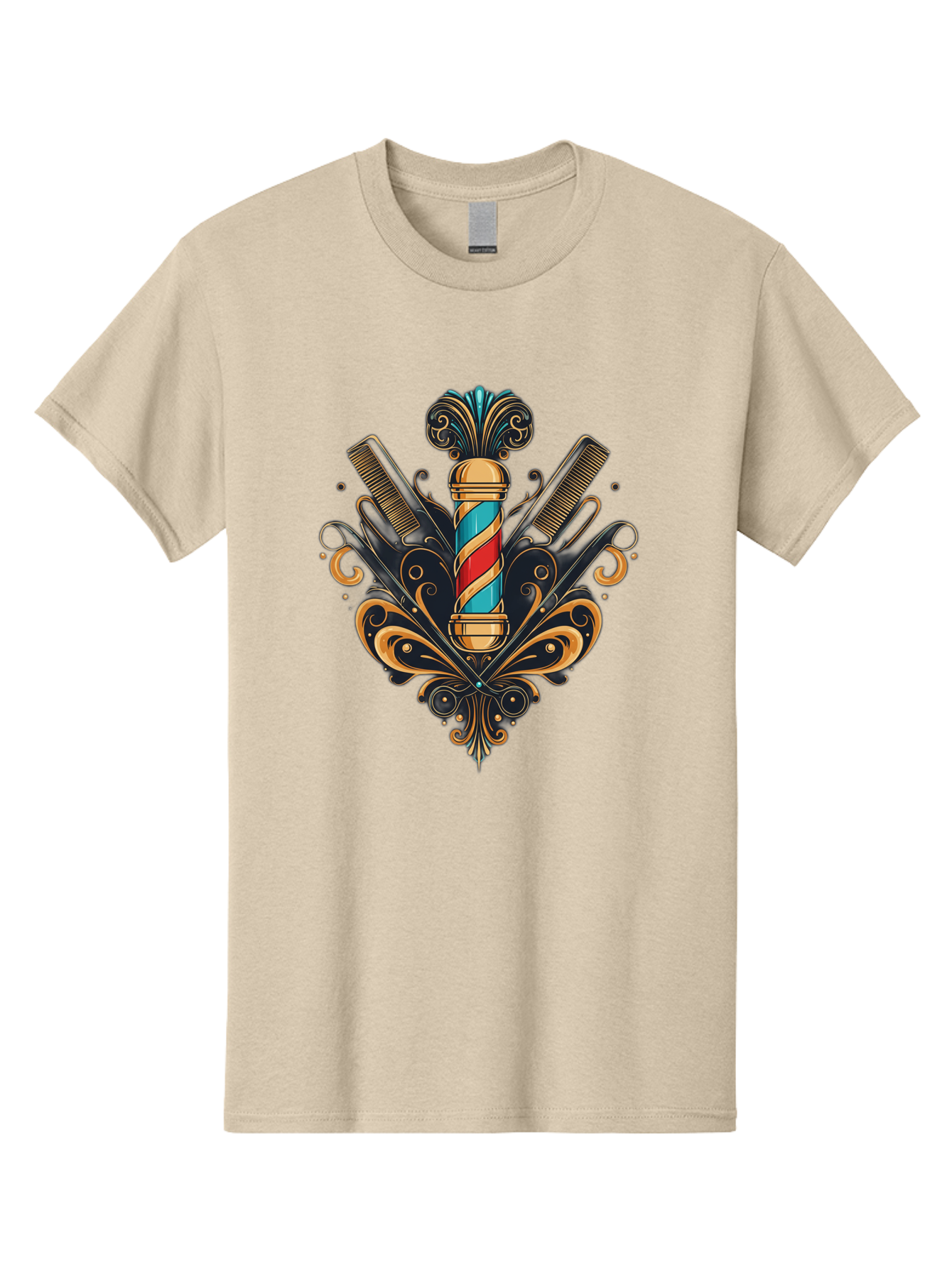 Barber-Pole-2 Men'S Graphic Tee, 100% Cotton, Comfortable Casual Summer Wear, Machine Washable, Barber Pole, Vintage Barber Shop, Grooming Tools, Ornate Design, Classic Barber, Straight Razors, Combs, Scissors, Barber Equipment, Bac604 4