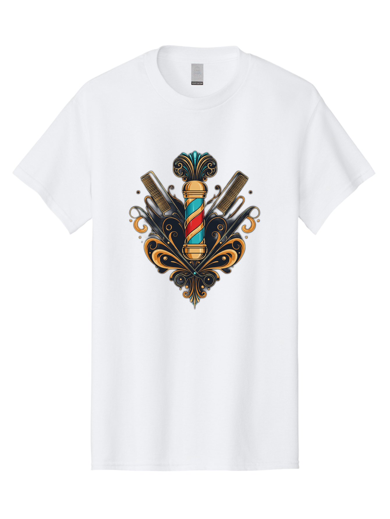 Barber-Pole-2 Men'S Graphic Tee, 100% Cotton, Comfortable Casual Summer Wear, Machine Washable, Barber Pole, Vintage Barber Shop, Grooming Tools, Ornate Design, Classic Barber, Straight Razors, Combs, Scissors, Barber Equipment, Bac604 5