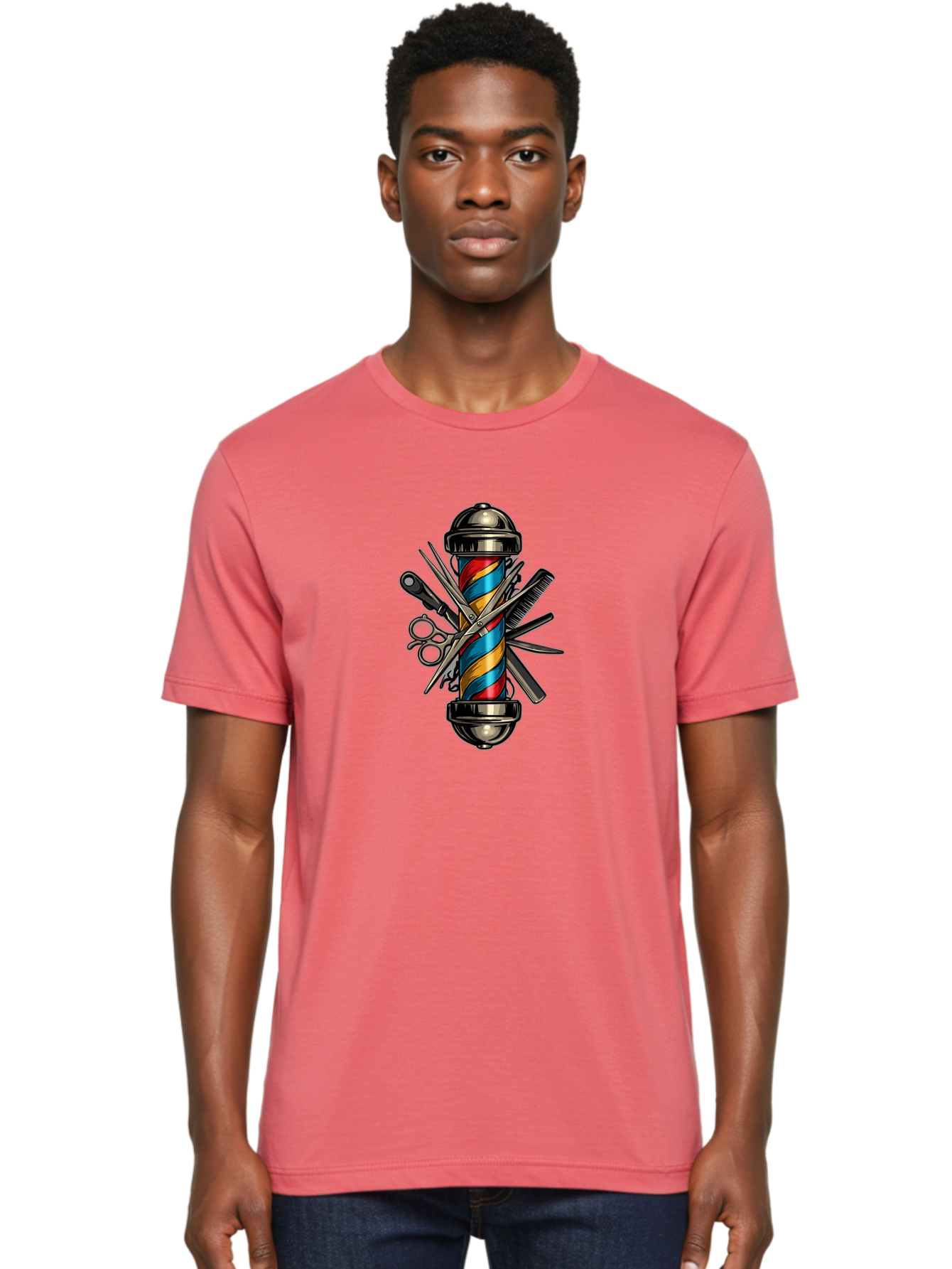 Barber-Pole-3 Men'S Graphic Tee, 100% Cotton, Comfortable Casual Summer Wear, Machine Washable, Barber Pole, Barber Shop, Hairdressing, Scissors, Comb, Clippers, Barber Tools, Barber Equipment, Men'S Grooming, Salon Services Bac605 22