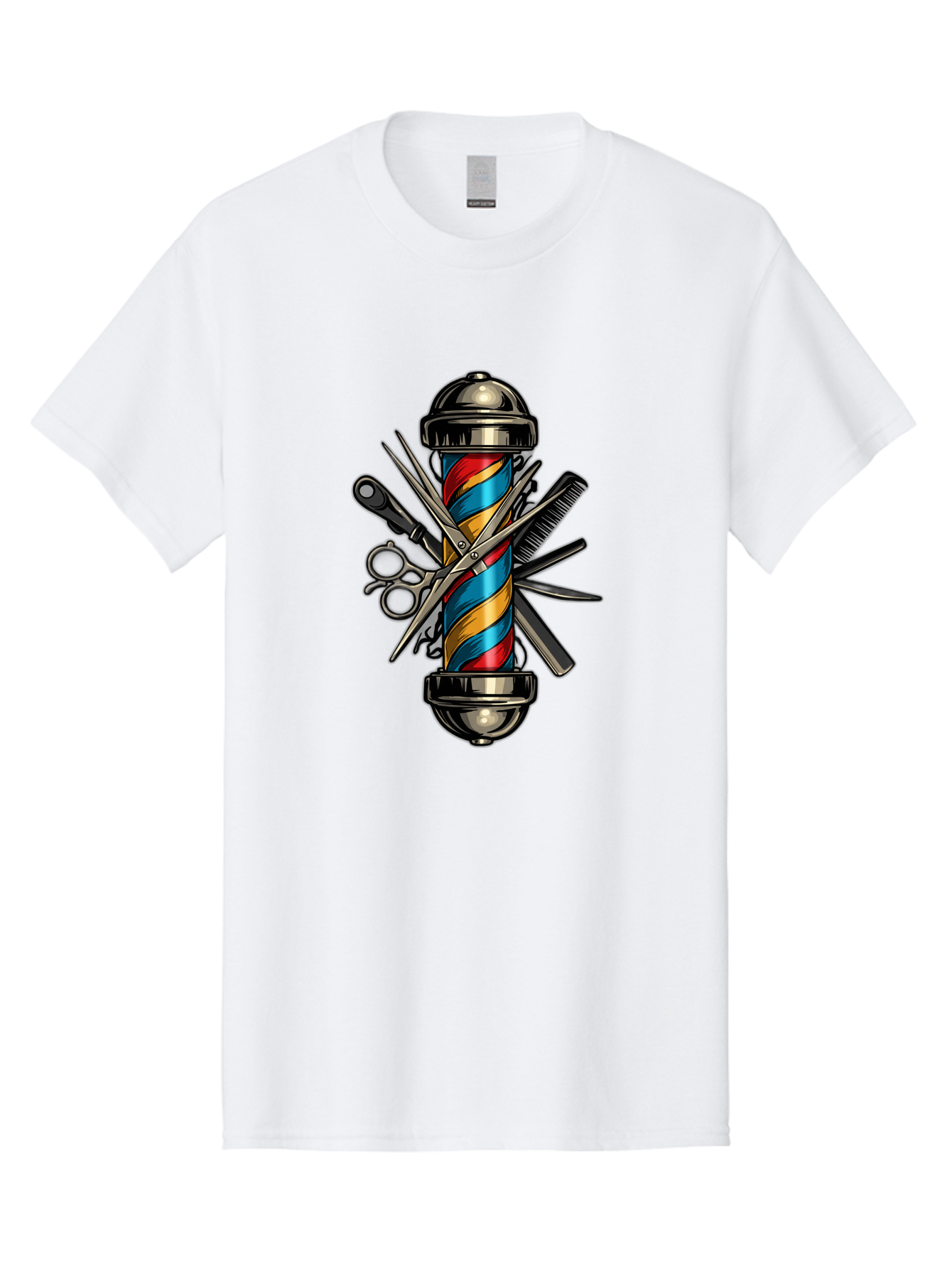 Barber-Pole-3 Men'S Graphic Tee, 100% Cotton, Comfortable Casual Summer Wear, Machine Washable, Barber Pole, Barber Shop, Hairdressing, Scissors, Comb, Clippers, Barber Tools, Barber Equipment, Men'S Grooming, Salon Services Bac605 4