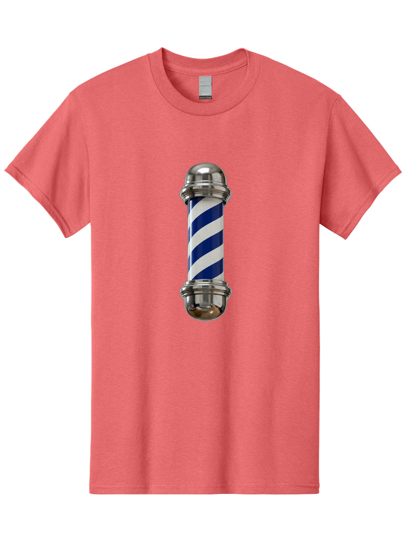 Barber-Pole Men'S Graphic Tee, 100% Cotton, Comfortable Casual Summer Wear, Machine Washable, Barber Pole, Blue And White Stripes, Silver Caps, Traditional Symbol, Barbershop Sign, Classic Design, Vintage Style, Grooming, Men'S Grooming, Bac606 13