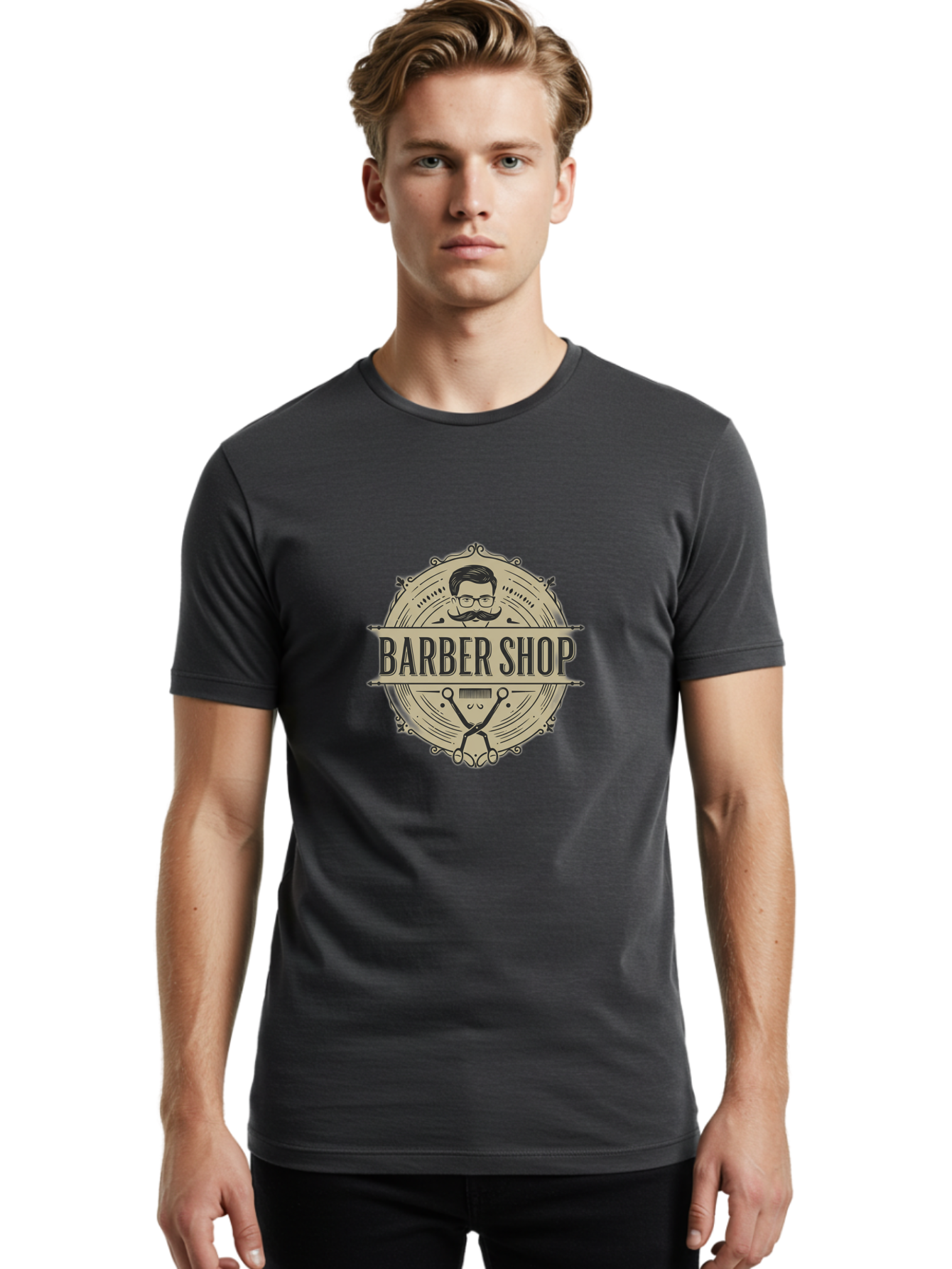 Barber-Shop-1 Men'S Graphic Tee, 100% Cotton, Comfortable Casual Summer Wear, Machine Washable, Barber Shop Logo, Vintage Style, Men'S Grooming, Beard Care, Scissors, Mustache, Stylish Haircut, Classic Design, Retro Aesthetic, Barber Shop Sign Bac608 24