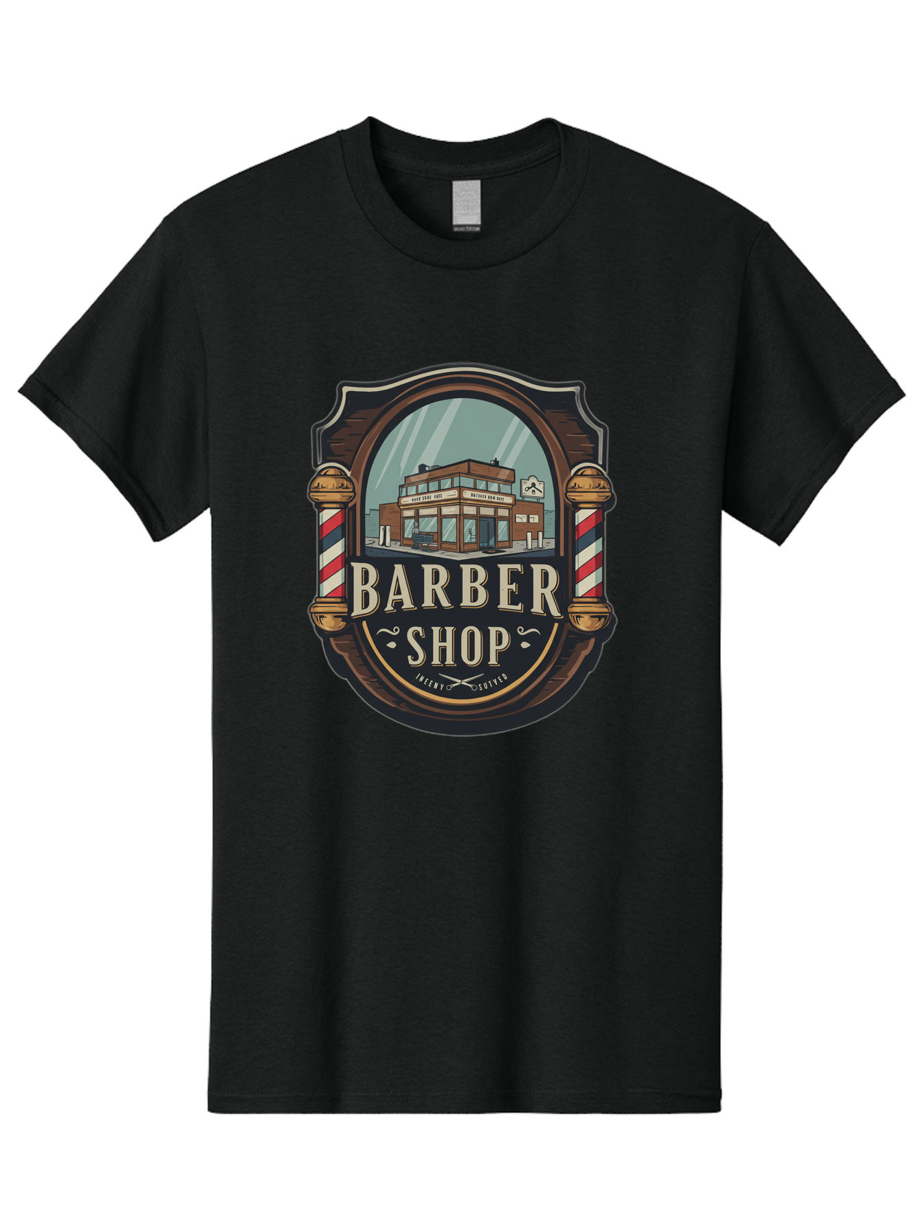 Barber-Shop-2 Men'S Graphic Tee, 100% Cotton, Comfortable Casual Summer Wear, Machine Washable, Barber Shop Logo, Vintage Barber Pole, Retro Style, Men'S Grooming, Barber Shop Sign, Classic Design, Ornate Details, Barber Shop Illustration Bac609 6