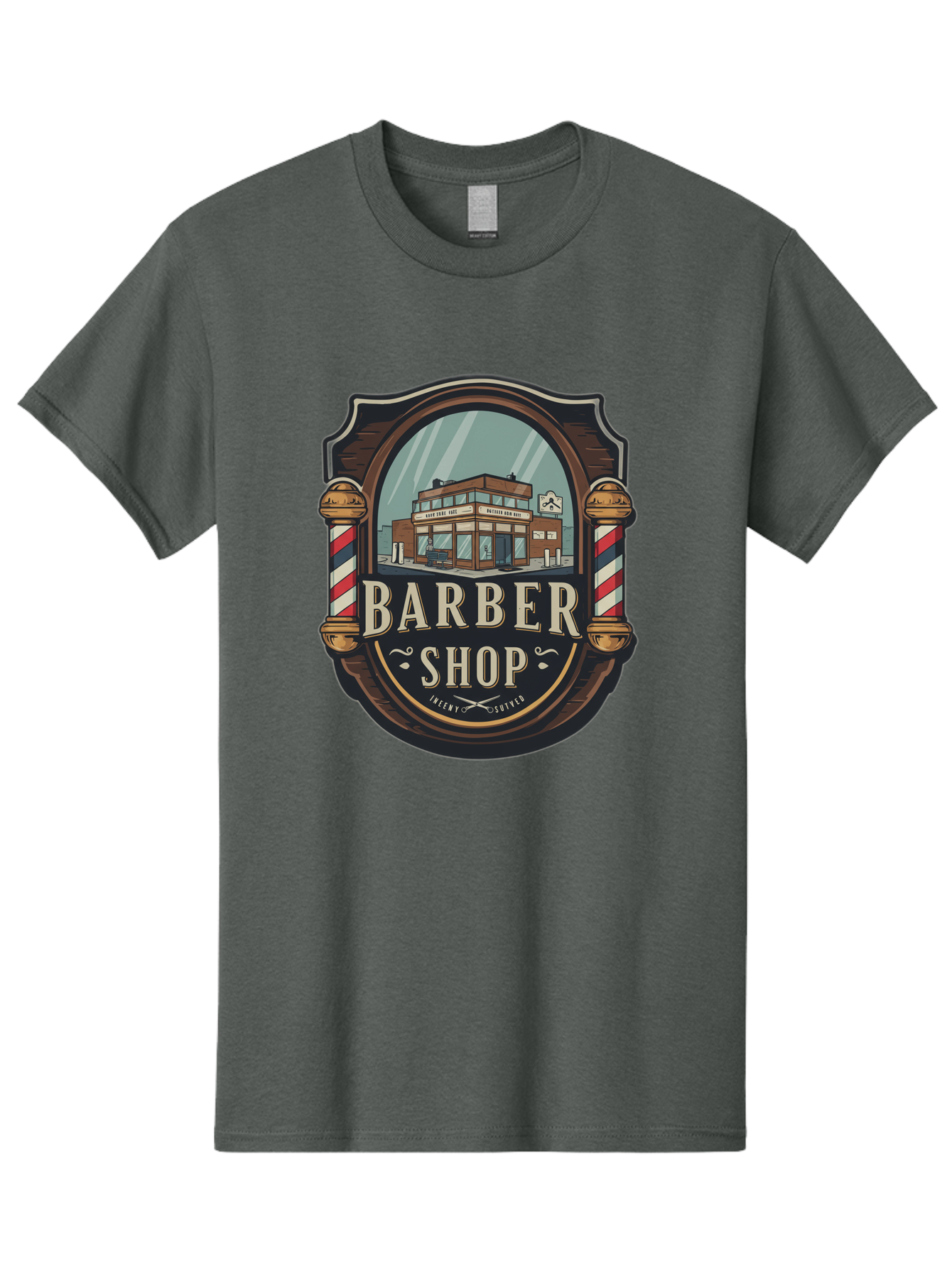 Barber-Shop-2 Men'S Graphic Tee, 100% Cotton, Comfortable Casual Summer Wear, Machine Washable, Barber Shop Logo, Vintage Barber Pole, Retro Style, Men'S Grooming, Barber Shop Sign, Classic Design, Ornate Details, Barber Shop Illustration Bac609 3