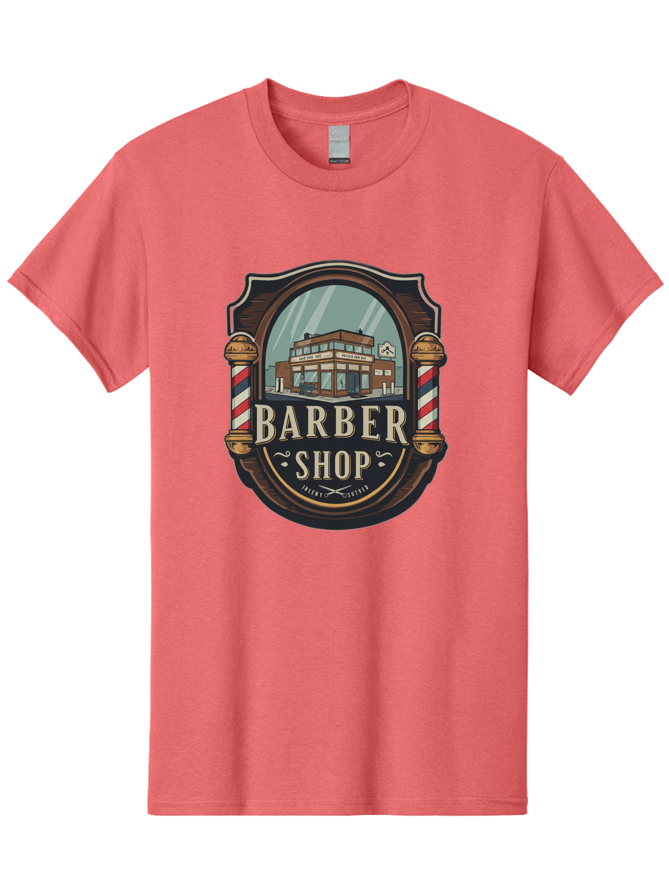 Barber-Shop-2 Men'S Graphic Tee, 100% Cotton, Comfortable Casual Summer Wear, Machine Washable, Barber Shop Logo, Vintage Barber Pole, Retro Style, Men'S Grooming, Barber Shop Sign, Classic Design, Ornate Details, Barber Shop Illustration Bac609 4