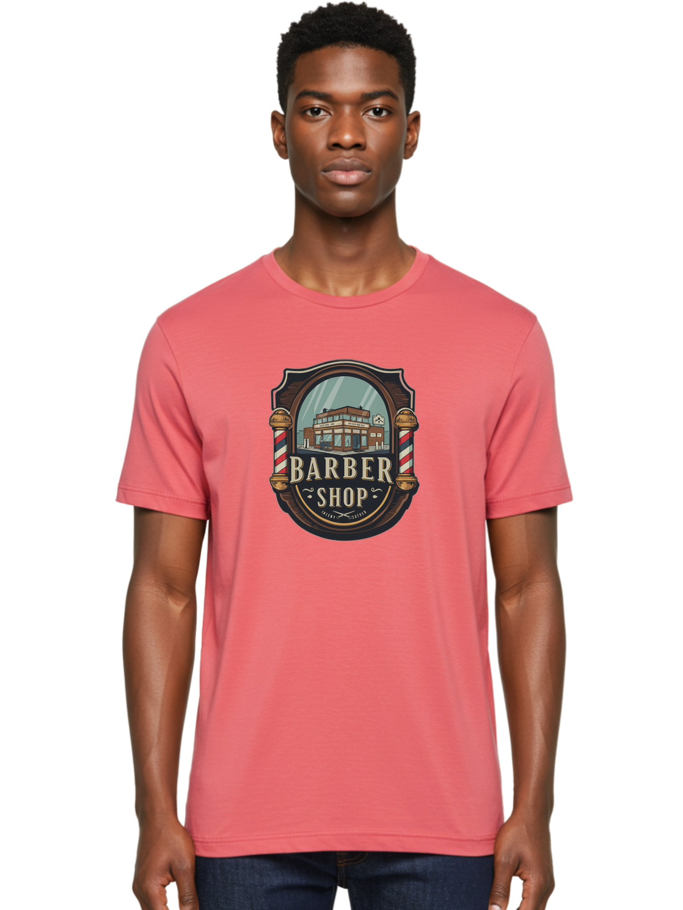 Barber-Shop-2 Men'S Graphic Tee, 100% Cotton, Comfortable Casual Summer Wear, Machine Washable, Barber Shop Logo, Vintage Barber Pole, Retro Style, Men'S Grooming, Barber Shop Sign, Classic Design, Ornate Details, Barber Shop Illustration Bac609 19