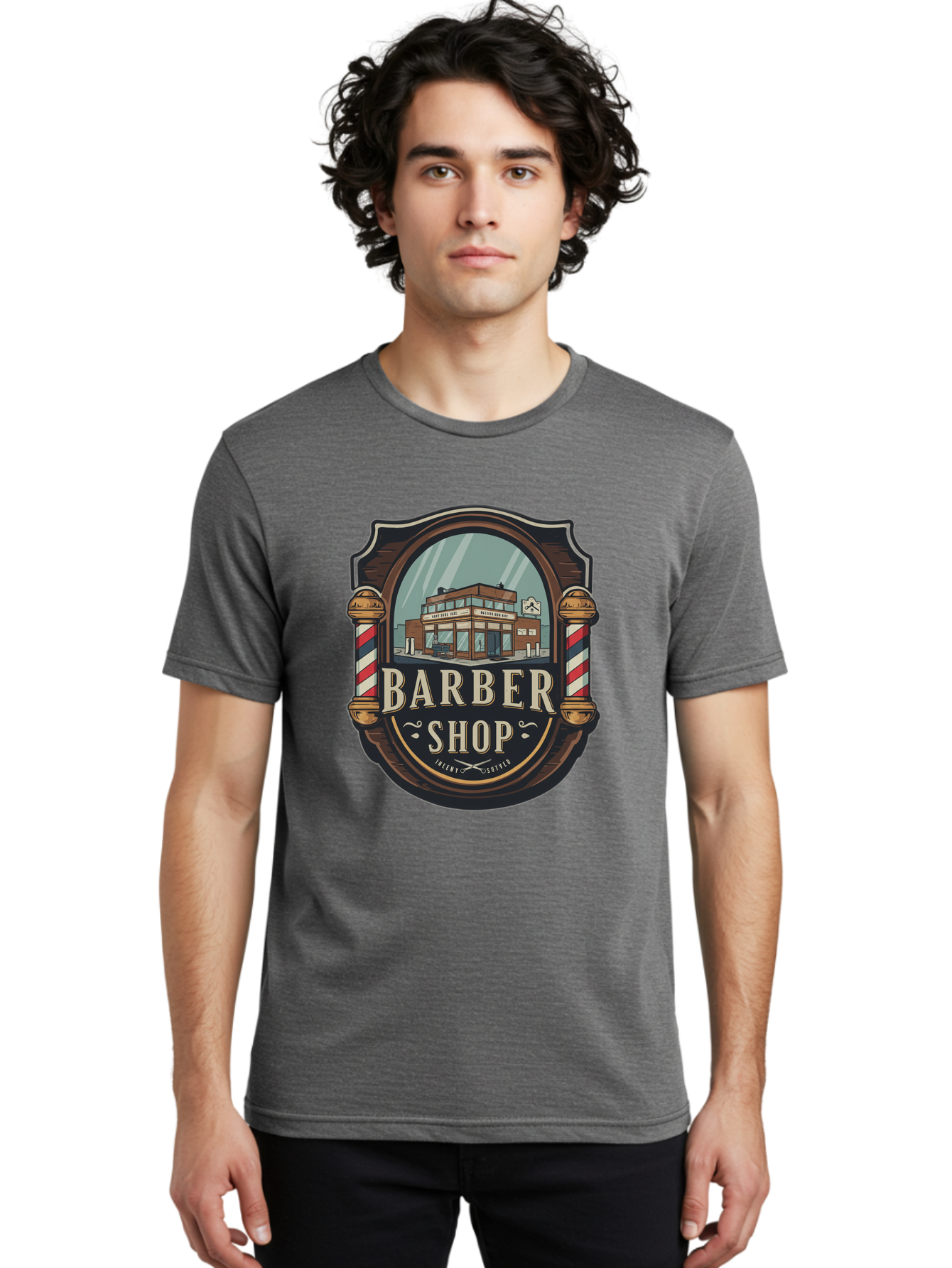 Barber-Shop-2 Men'S Graphic Tee, 100% Cotton, Comfortable Casual Summer Wear, Machine Washable, Barber Shop Logo, Vintage Barber Pole, Retro Style, Men'S Grooming, Barber Shop Sign, Classic Design, Ornate Details, Barber Shop Illustration Bac609 29