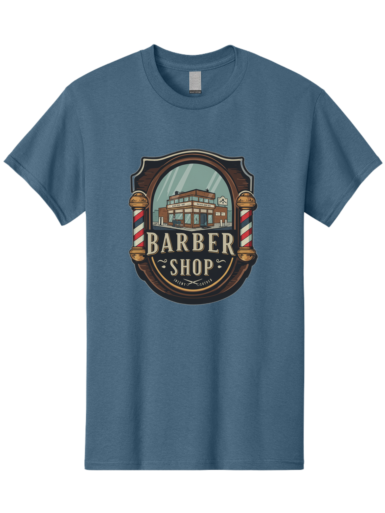 Barber-Shop-2 Men'S Graphic Tee, 100% Cotton, Comfortable Casual Summer Wear, Machine Washable, Barber Shop Logo, Vintage Barber Pole, Retro Style, Men'S Grooming, Barber Shop Sign, Classic Design, Ornate Details, Barber Shop Illustration Bac609 10
