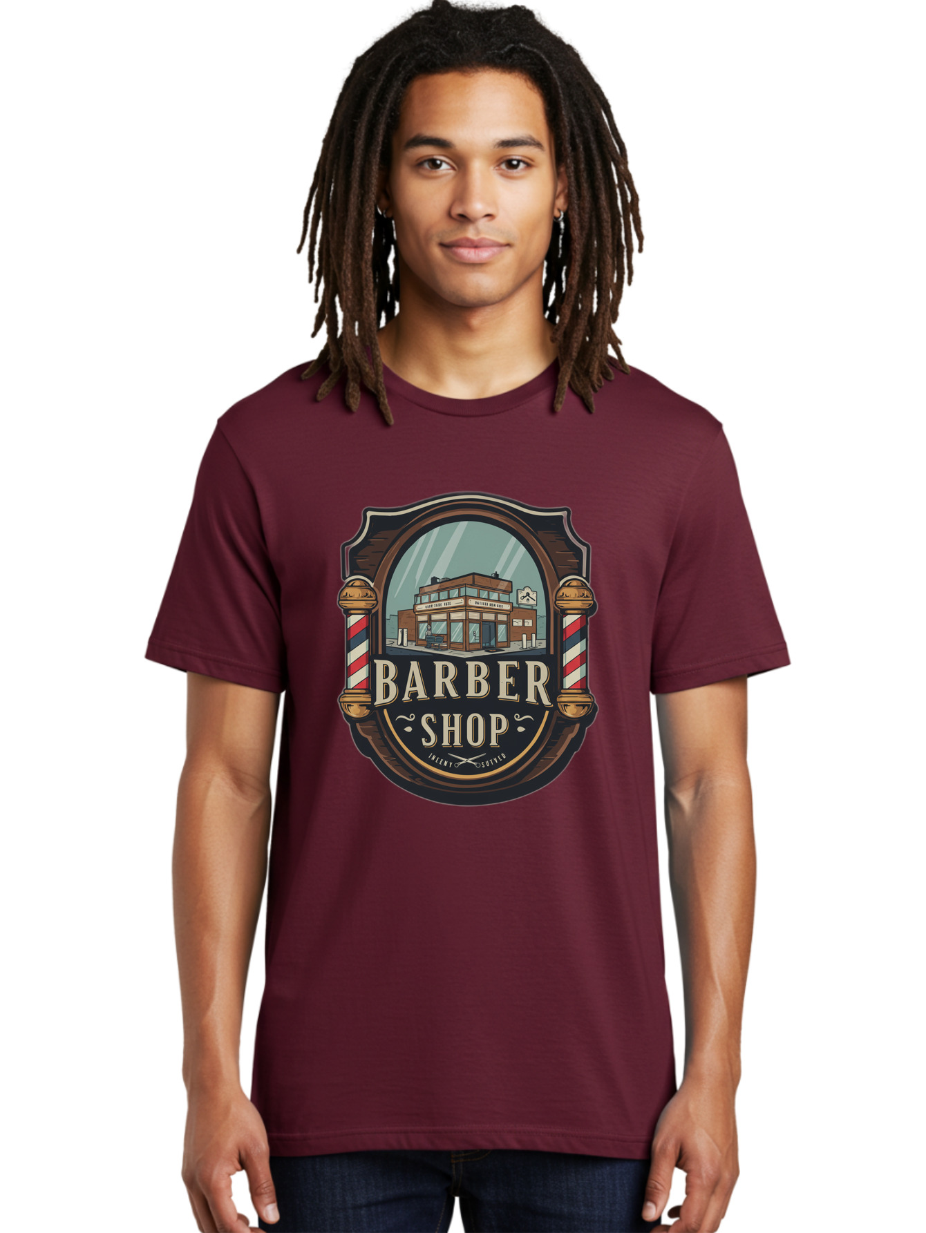 Barber-Shop-2 Men'S Graphic Tee, 100% Cotton, Comfortable Casual Summer Wear, Machine Washable, Barber Shop Logo, Vintage Barber Pole, Retro Style, Men'S Grooming, Barber Shop Sign, Classic Design, Ornate Details, Barber Shop Illustration Bac609 24