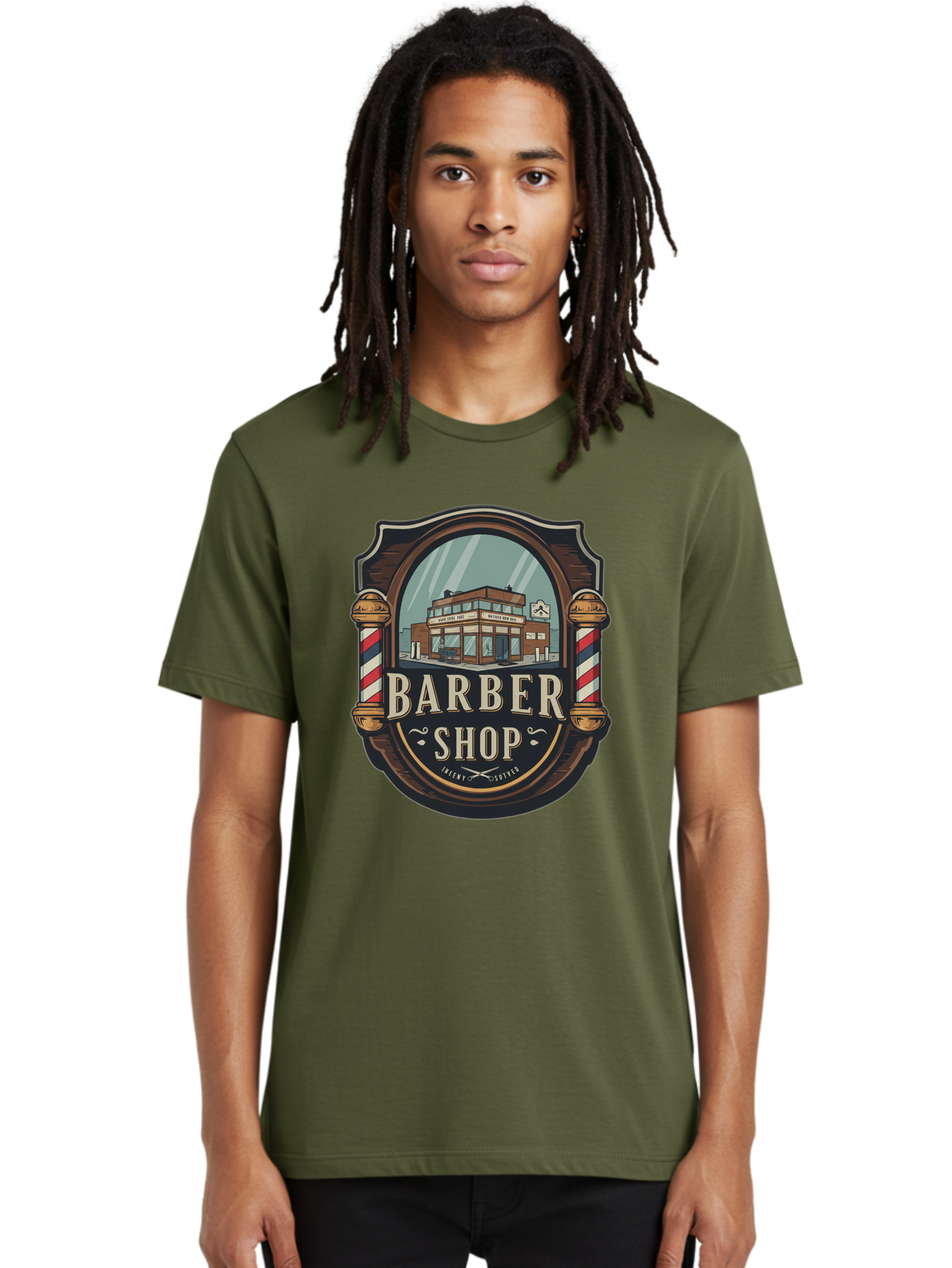 Barber-Shop-2 Men'S Graphic Tee, 100% Cotton, Comfortable Casual Summer Wear, Machine Washable, Barber Shop Logo, Vintage Barber Pole, Retro Style, Men'S Grooming, Barber Shop Sign, Classic Design, Ornate Details, Barber Shop Illustration Bac609 30