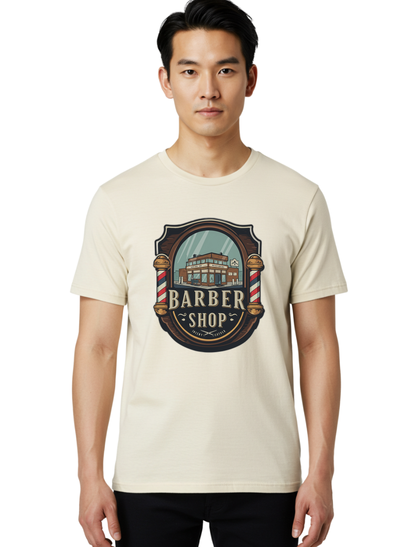Barber-Shop-2 Men'S Graphic Tee, 100% Cotton, Comfortable Casual Summer Wear, Machine Washable, Barber Shop Logo, Vintage Barber Pole, Retro Style, Men'S Grooming, Barber Shop Sign, Classic Design, Ornate Details, Barber Shop Illustration Bac609 26
