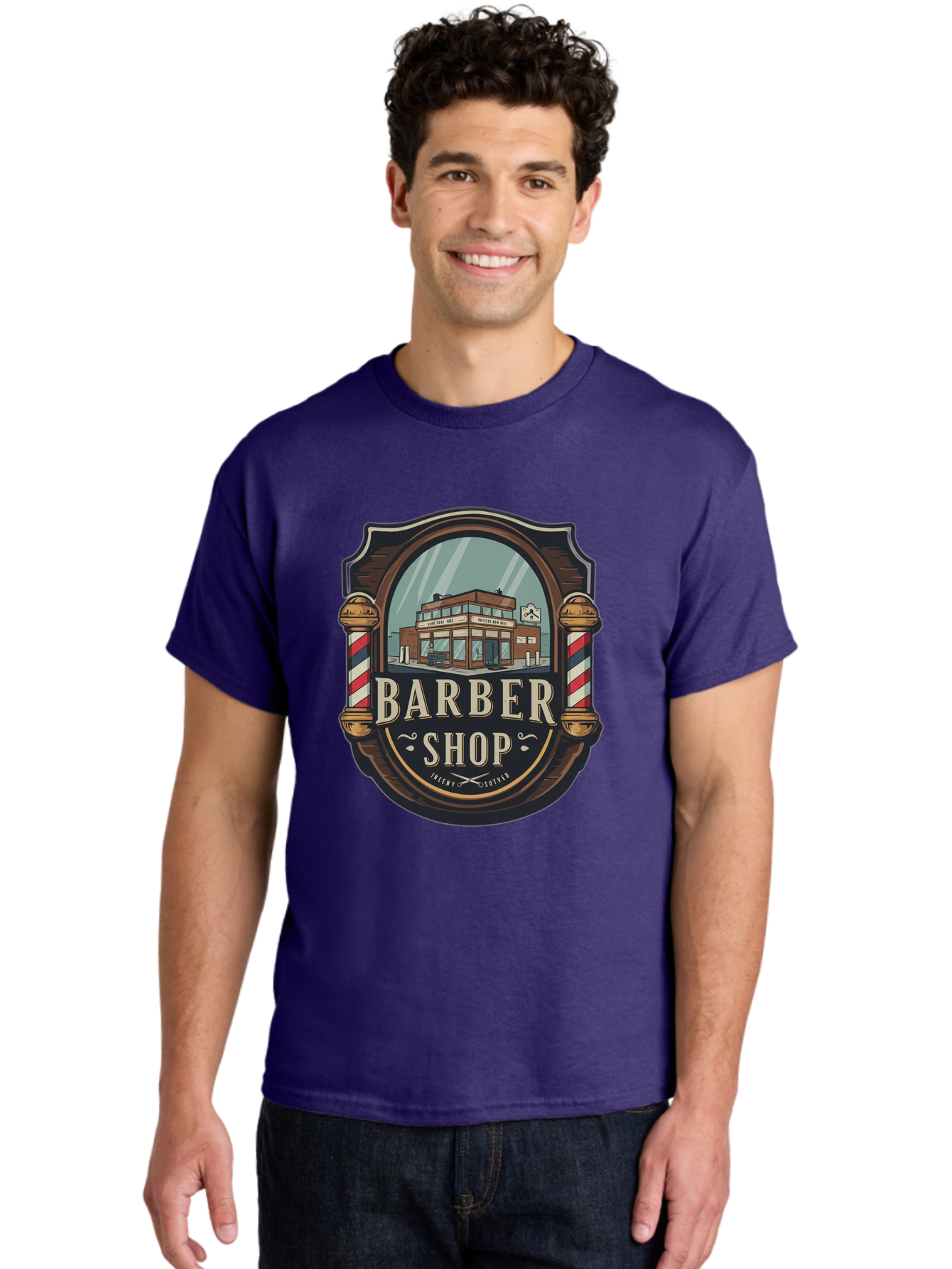 Barber-Shop-2 Men'S Graphic Tee, 100% Cotton, Comfortable Casual Summer Wear, Machine Washable, Barber Shop Logo, Vintage Barber Pole, Retro Style, Men'S Grooming, Barber Shop Sign, Classic Design, Ornate Details, Barber Shop Illustration Bac609 17