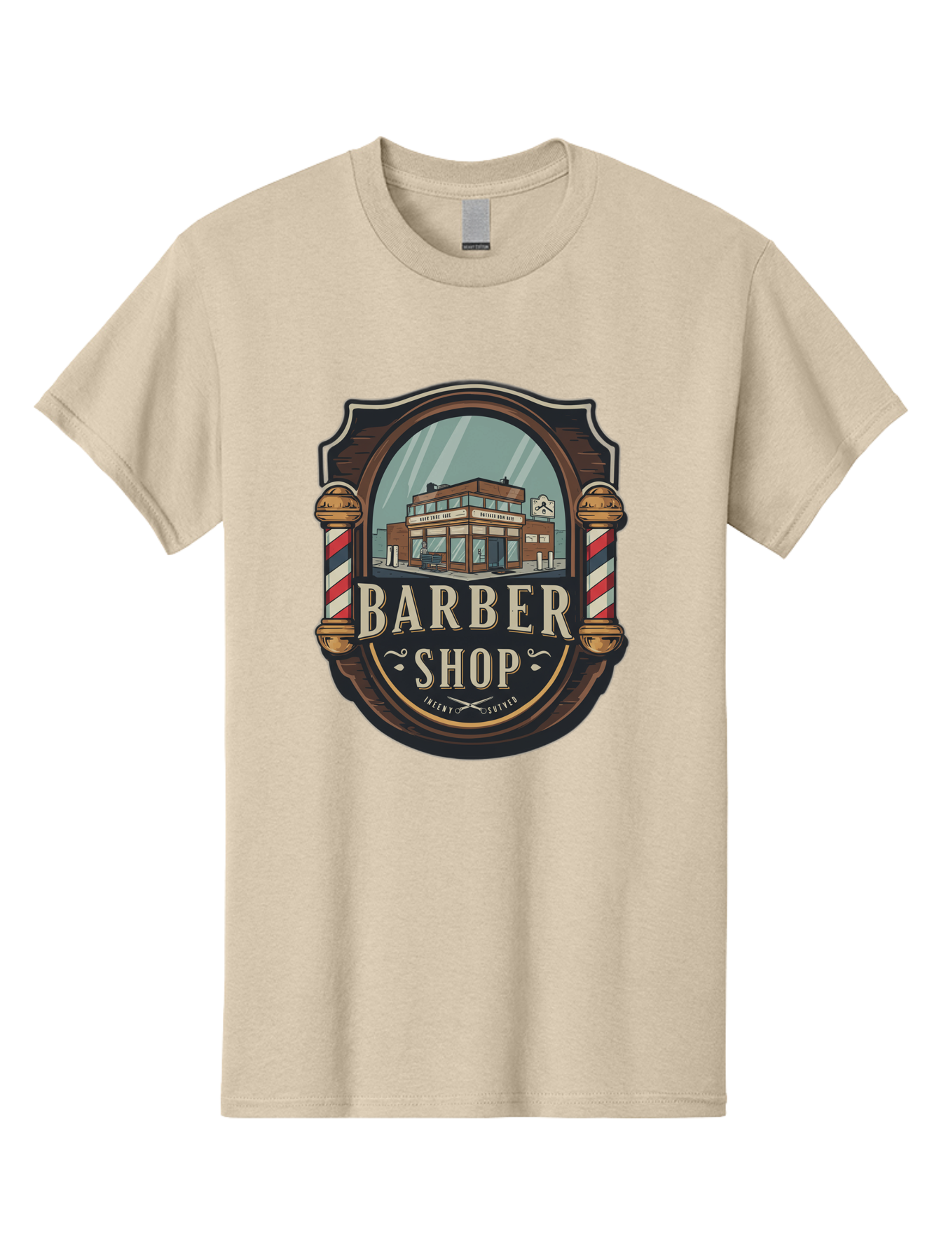Barber-Shop-2 Men'S Graphic Tee, 100% Cotton, Comfortable Casual Summer Wear, Machine Washable, Barber Shop Logo, Vintage Barber Pole, Retro Style, Men'S Grooming, Barber Shop Sign, Classic Design, Ornate Details, Barber Shop Illustration Bac609 7