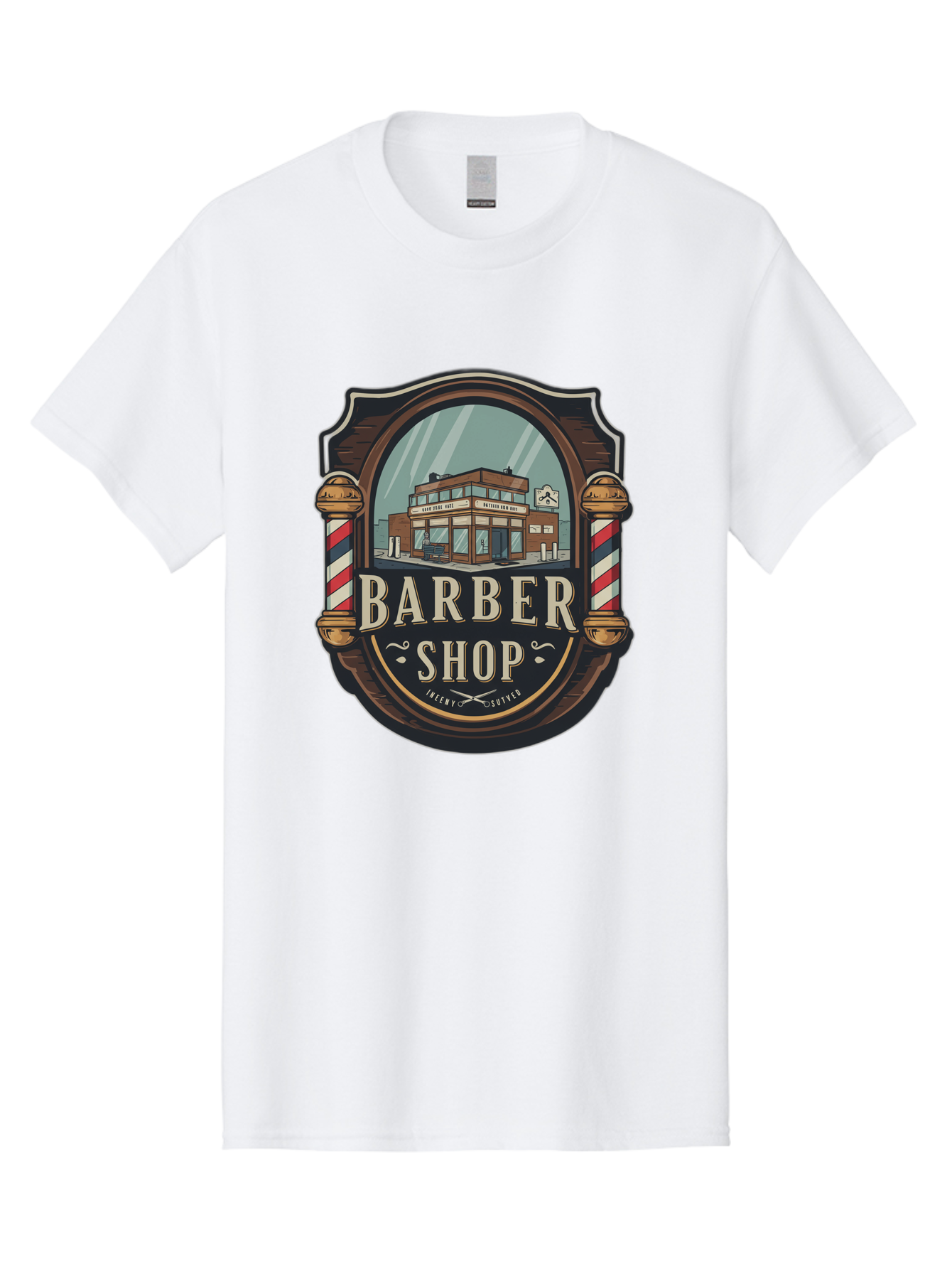 Barber-Shop-2 Men'S Graphic Tee, 100% Cotton, Comfortable Casual Summer Wear, Machine Washable, Barber Shop Logo, Vintage Barber Pole, Retro Style, Men'S Grooming, Barber Shop Sign, Classic Design, Ornate Details, Barber Shop Illustration Bac609 8