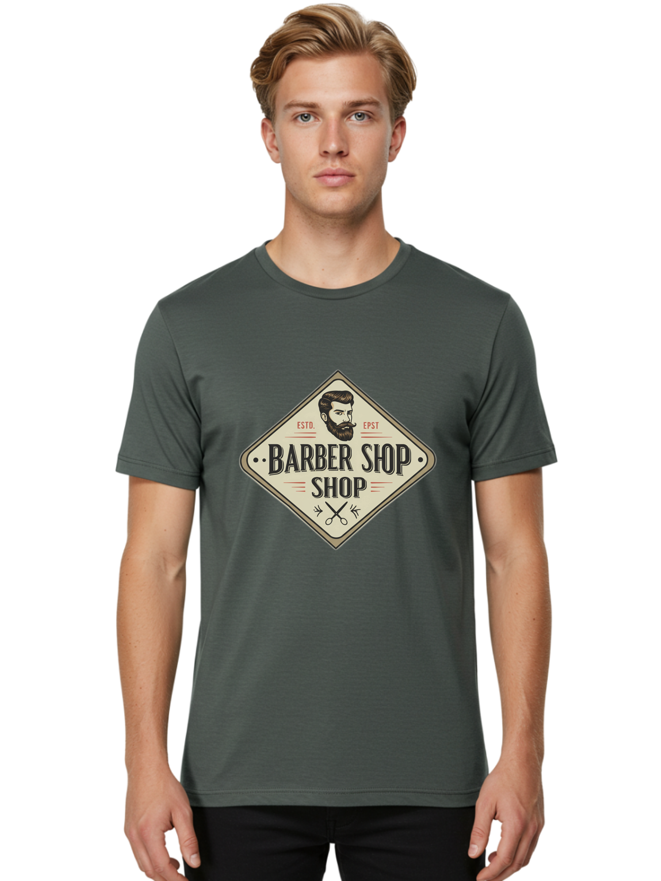 Barber-Shop-Shop Men'S Graphic Tee, 100% Cotton, Comfortable Casual Summer Wear, Machine Washable, Barber Shop Logo, Vintage Style, Men'S Grooming, Beard Care, Haircutting Scissors, Retro Signage, Classic Barber Bac610 28